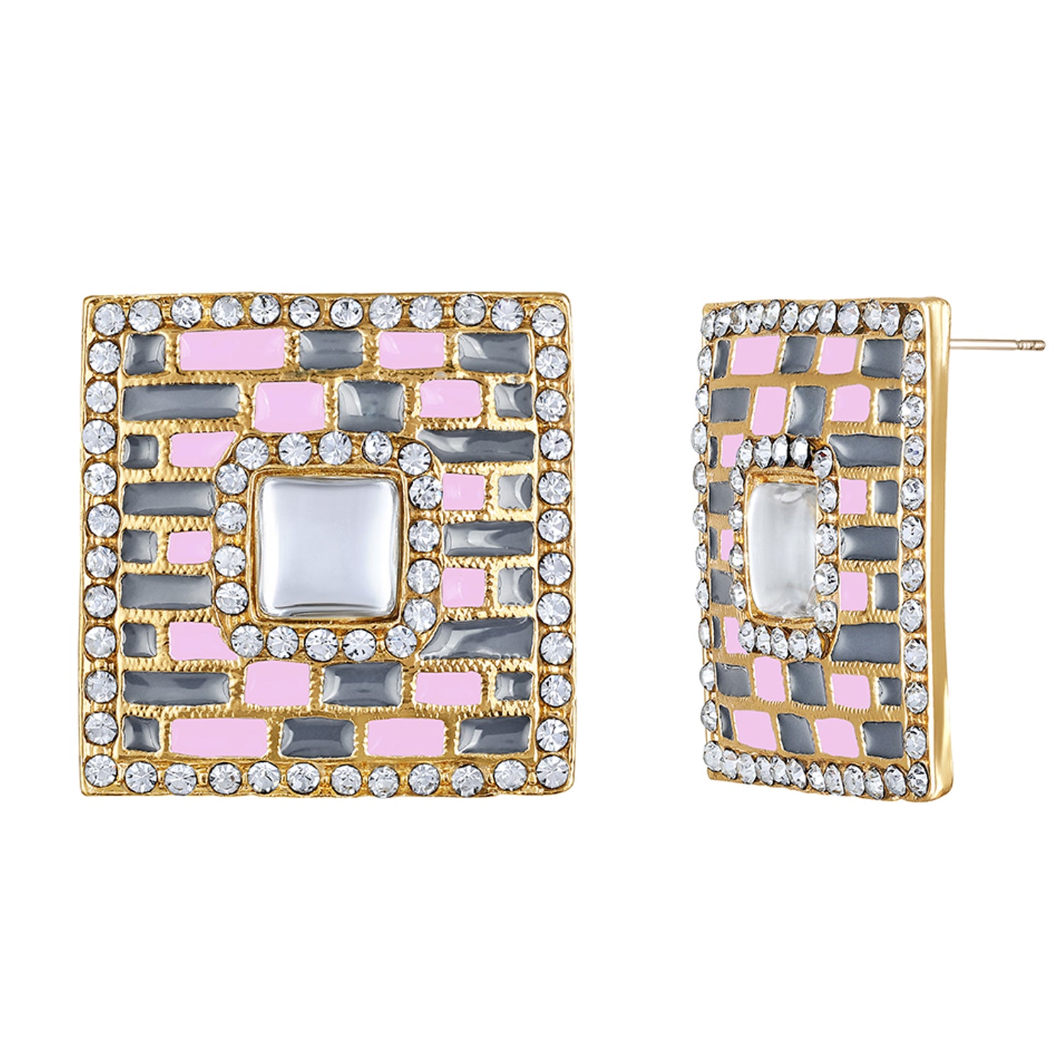 Blue Meenakari Enamel Squarish Dangler Earrings with Crystals