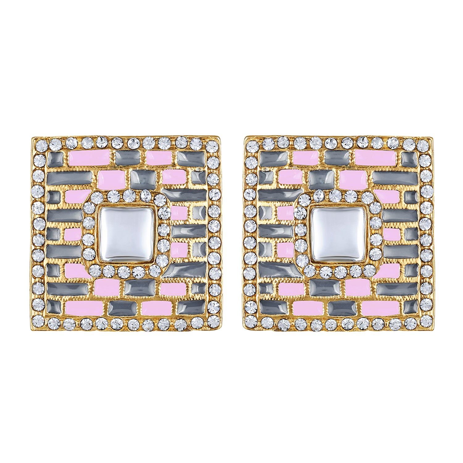 Blue Meenakari Enamel Squarish Dangler Earrings with Crystals