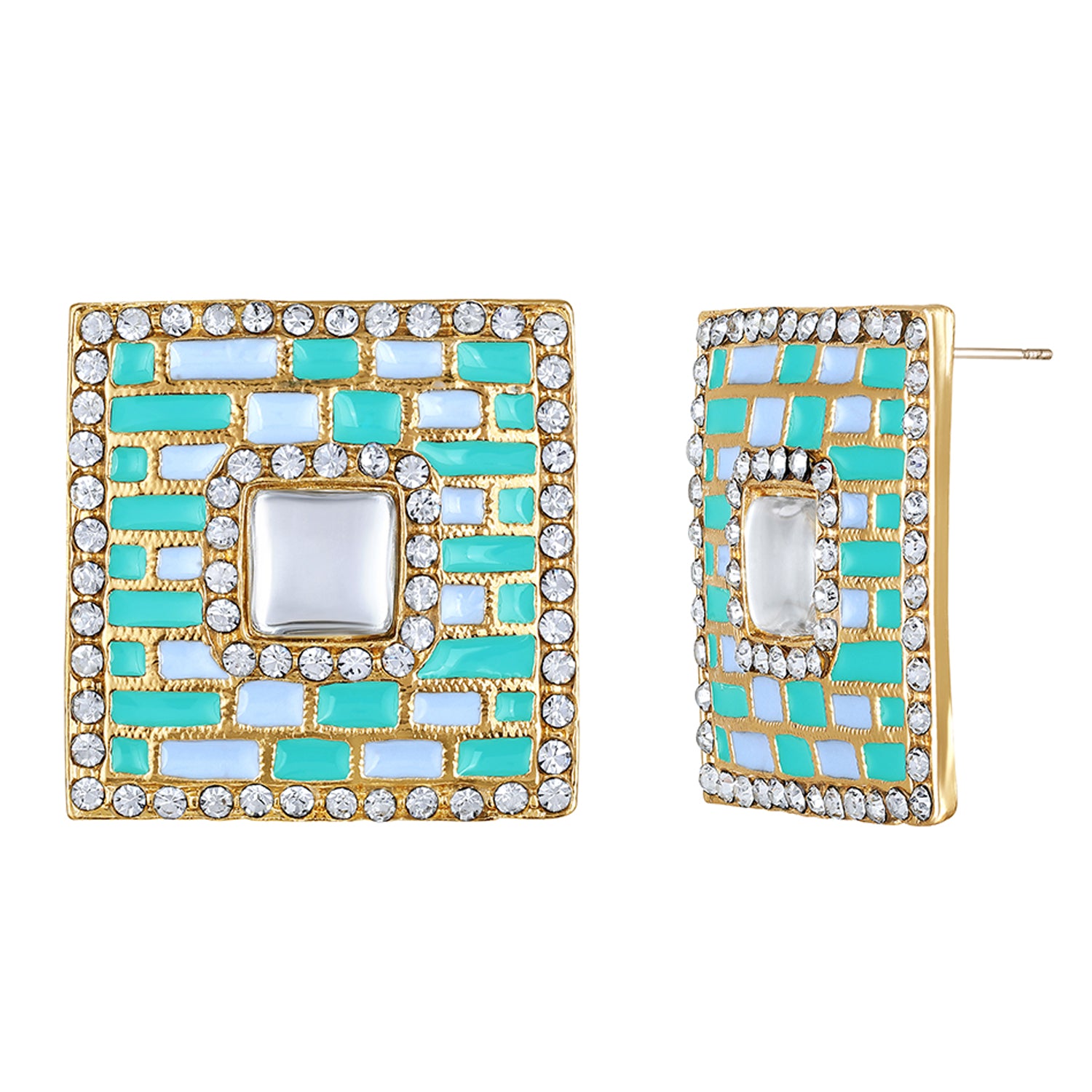 Blue Meenakari Enamel Squarish Dangler Earrings with Crystals