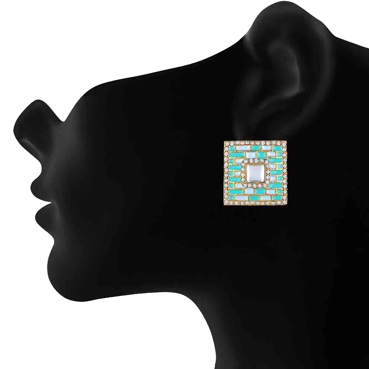 Blue Meenakari Enamel Squarish Dangler Earrings with Crystals