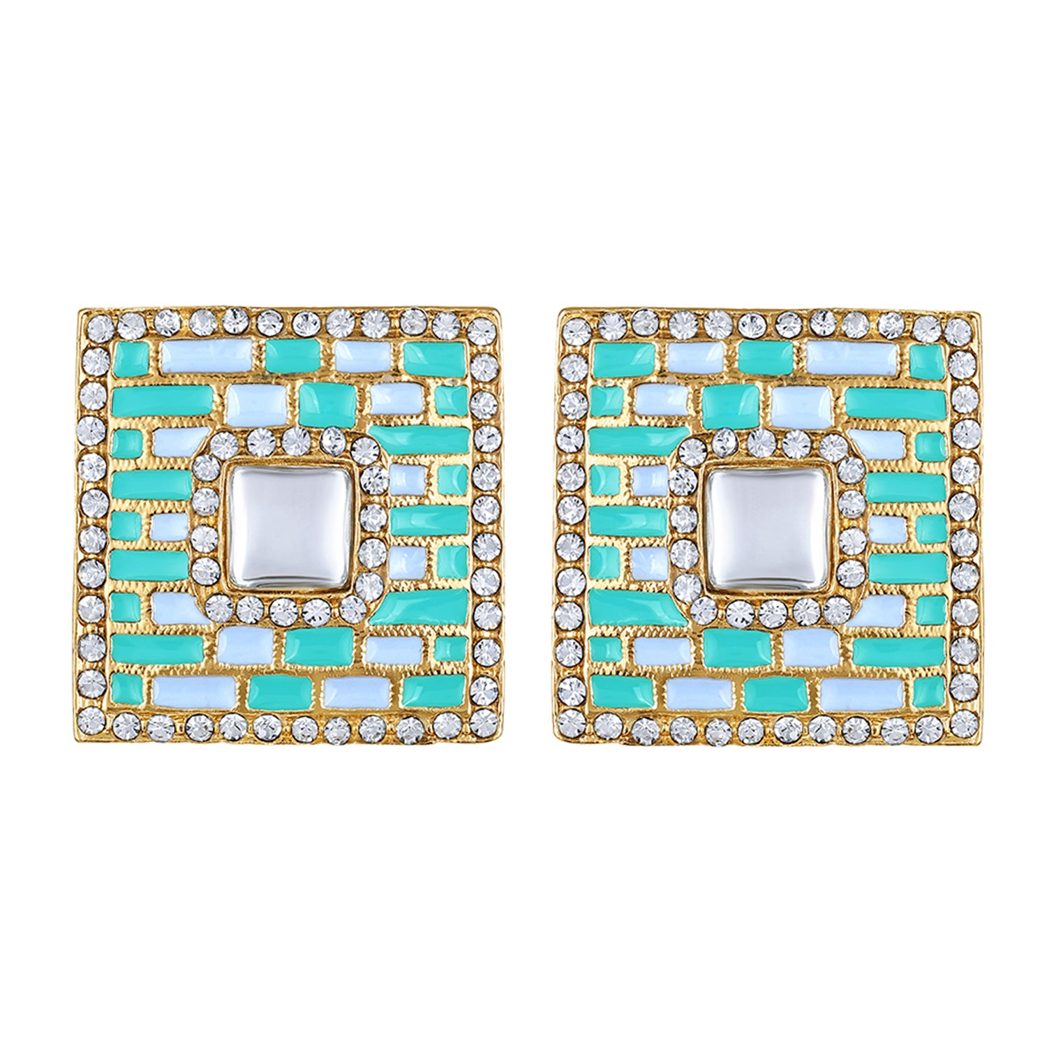 Blue Meenakari Enamel Squarish Dangler Earrings with Crystals