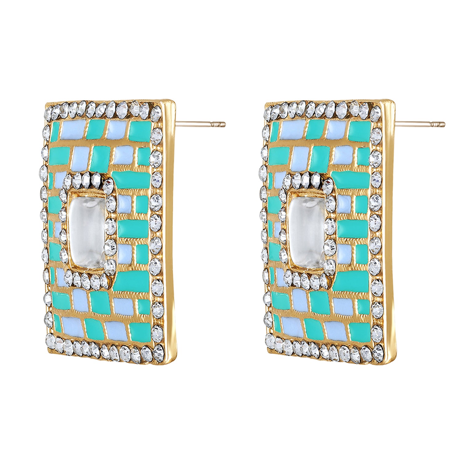 Blue Meenakari Enamel Squarish Dangler Earrings with Crystals