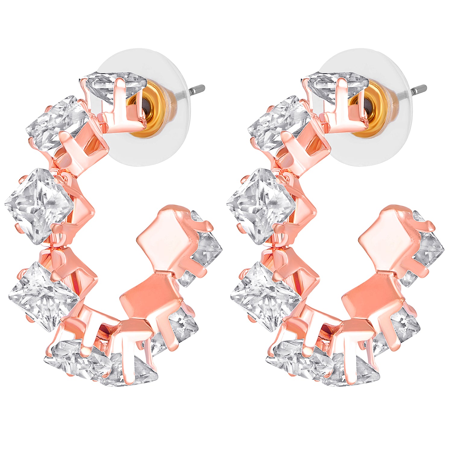 Shiny Princess Cut Half Bali Hoop Earrings