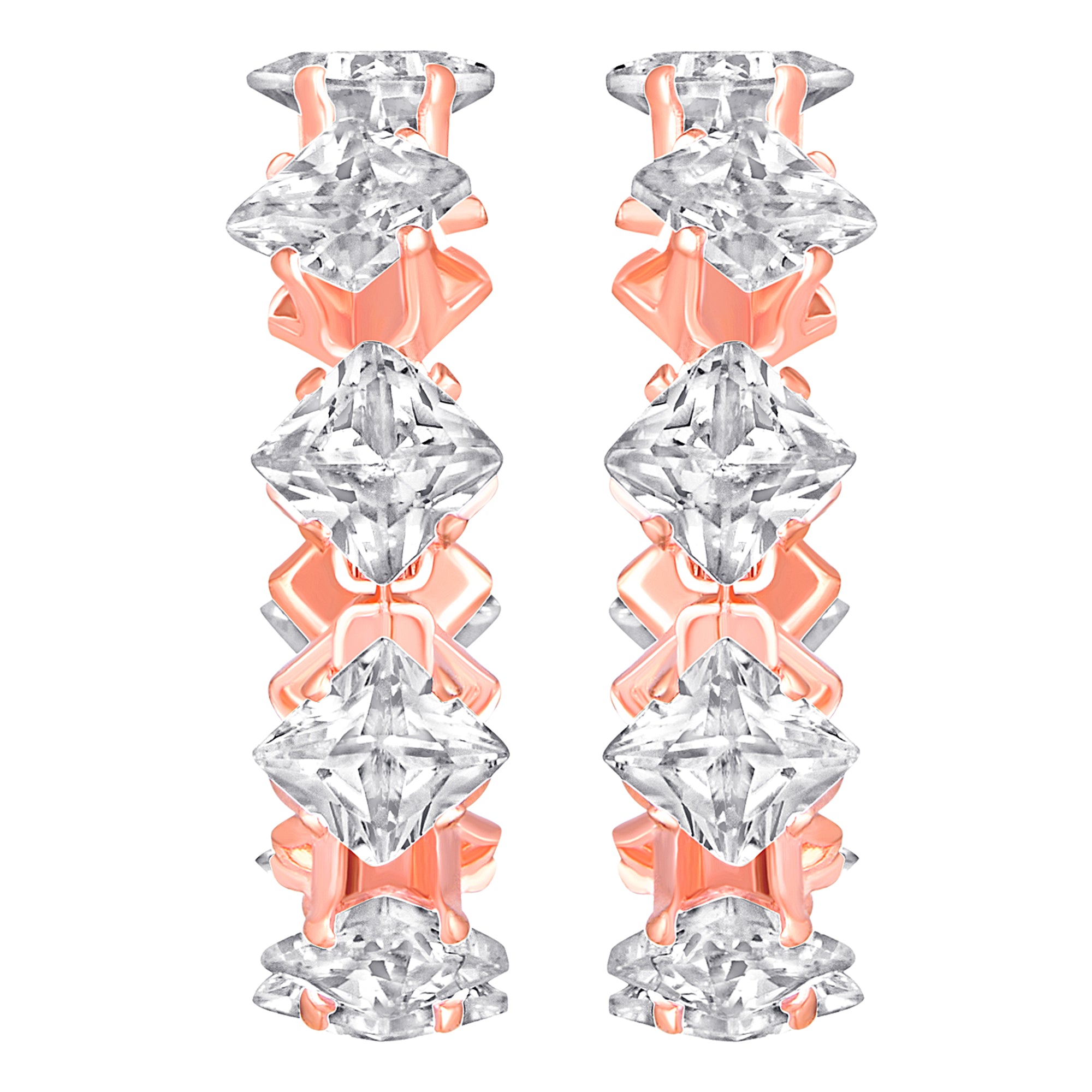 Shiny Princess Cut Half Bali Hoop Earrings