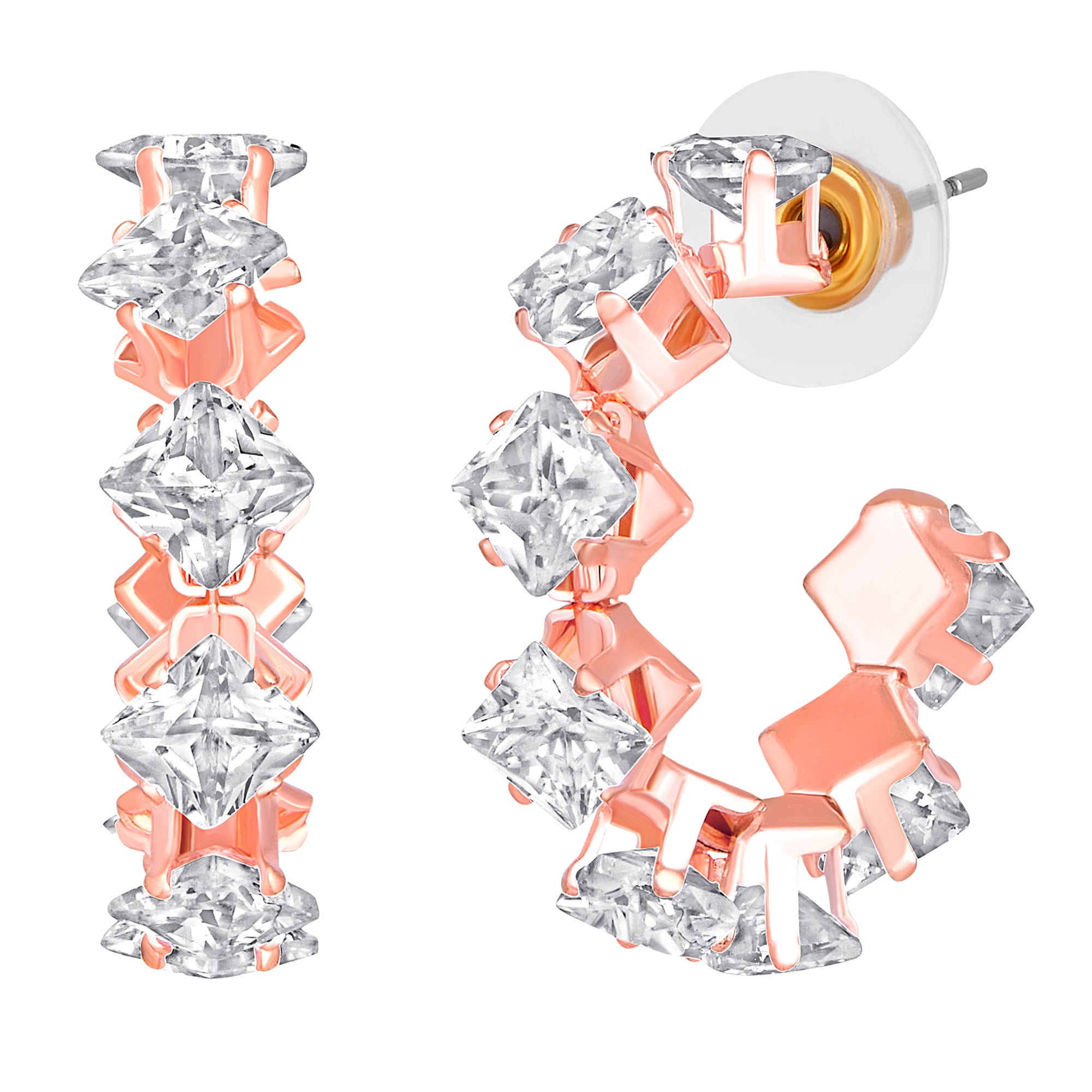 Shiny Princess Cut Half Bali Hoop Earrings