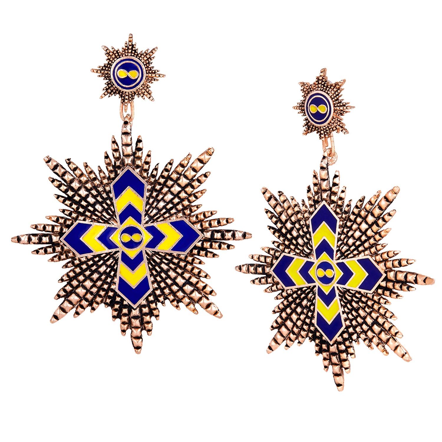 Multicolor Interlocking Cross Dangler Earrings