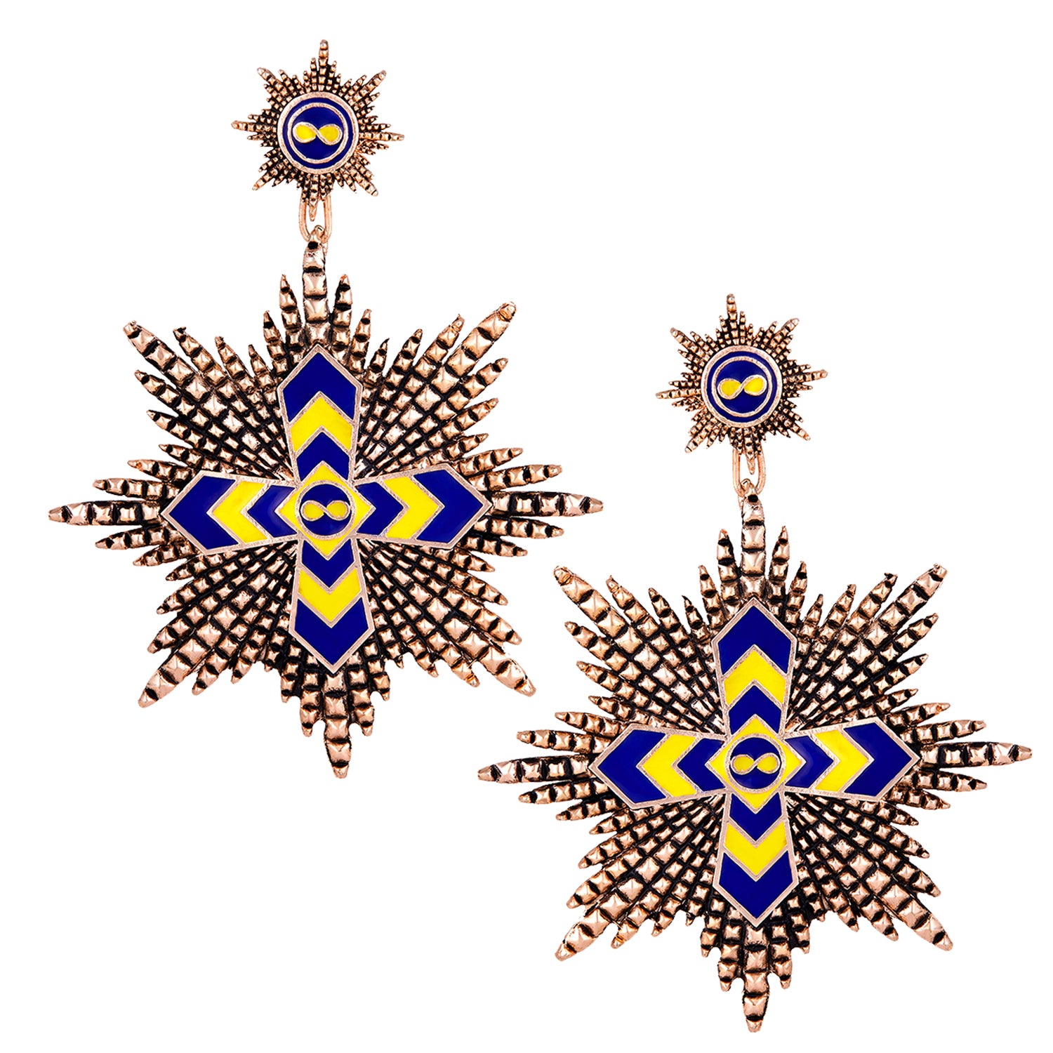 Multicolor Interlocking Cross Dangler Earrings