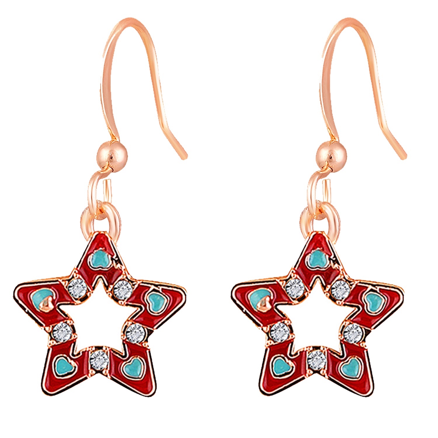 Red Meenakari Work and Crystals Star Earrings
