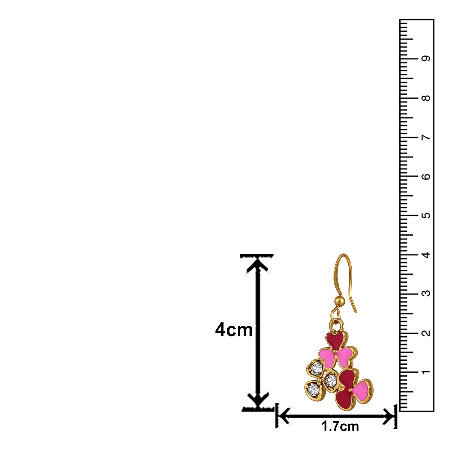 Red and Pink Meenakari Work and Crystals Floral Earrings