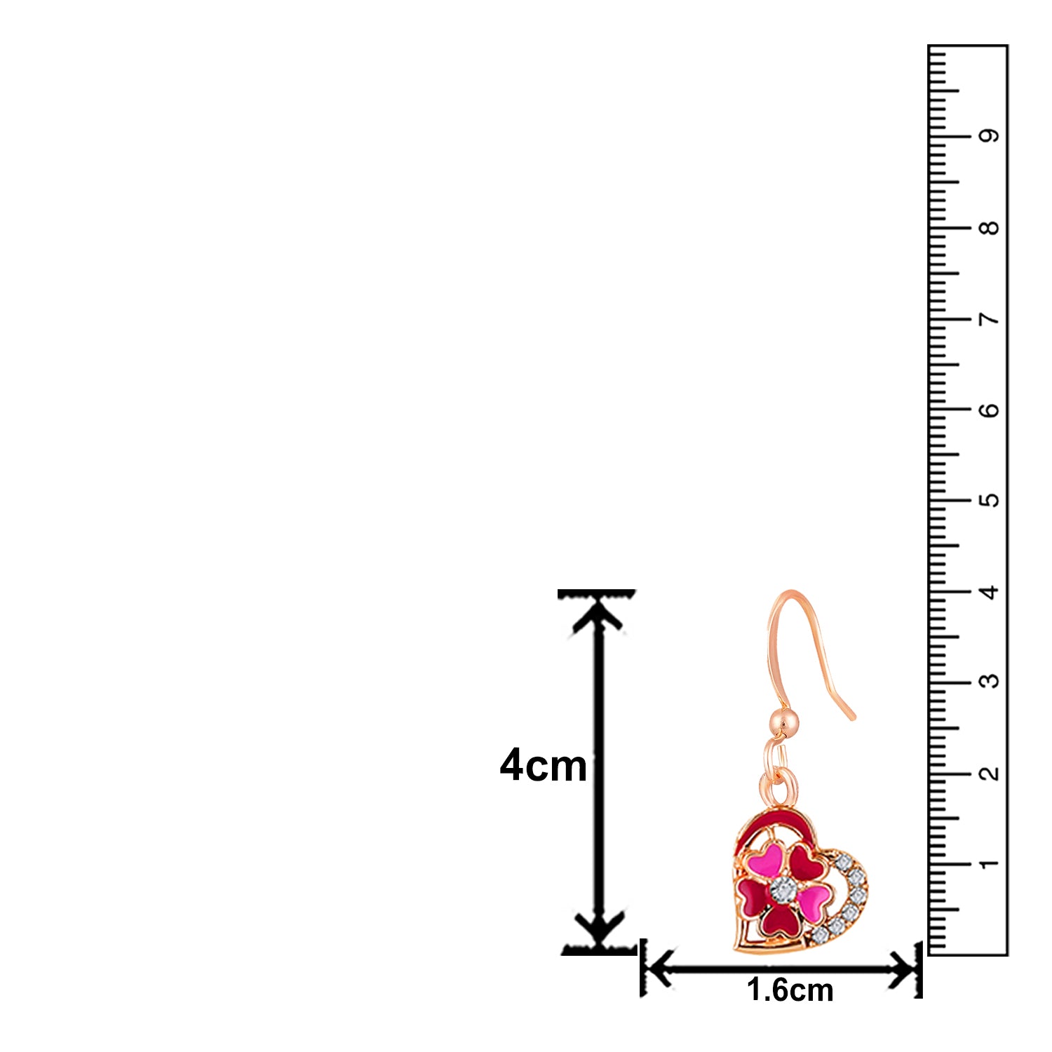 Red and Pink Meenakari Work and Crystals Floral Heart Earrings