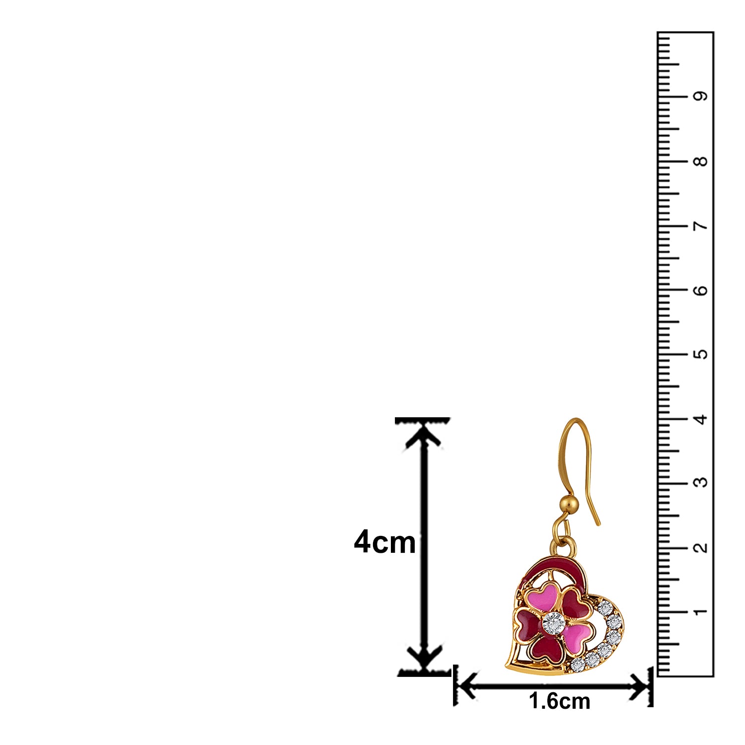 Red and Pink Meenakari Work and Crystals Floral Heart Earrings