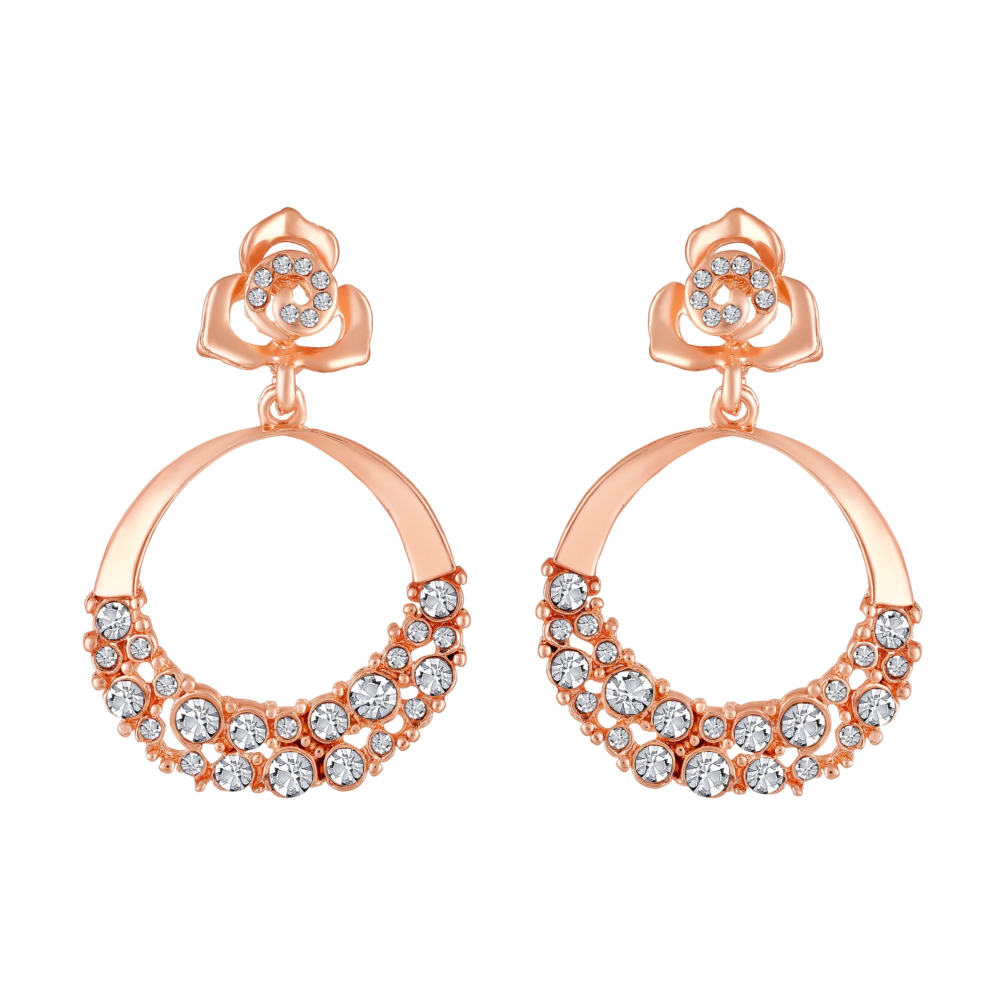 Floral Dangler Crystal Studded Earring Pair