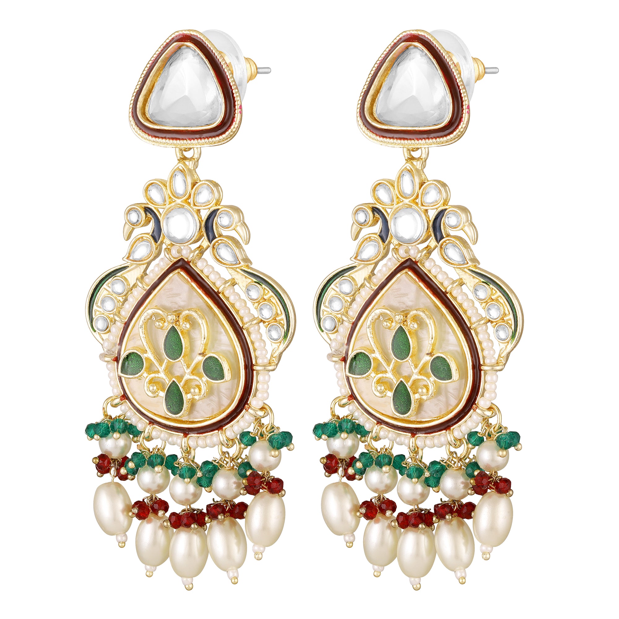 Peacock-Shaped Ethnic Dangler Meenakari Earrings