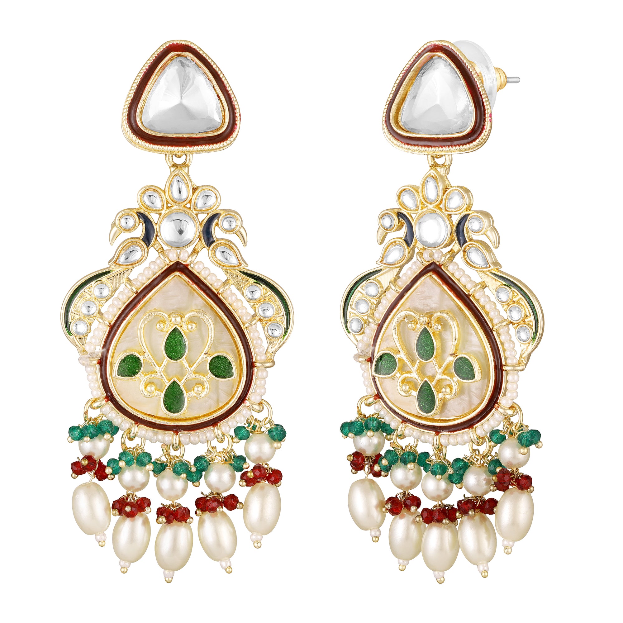 Peacock-Shaped Ethnic Dangler Meenakari Earrings