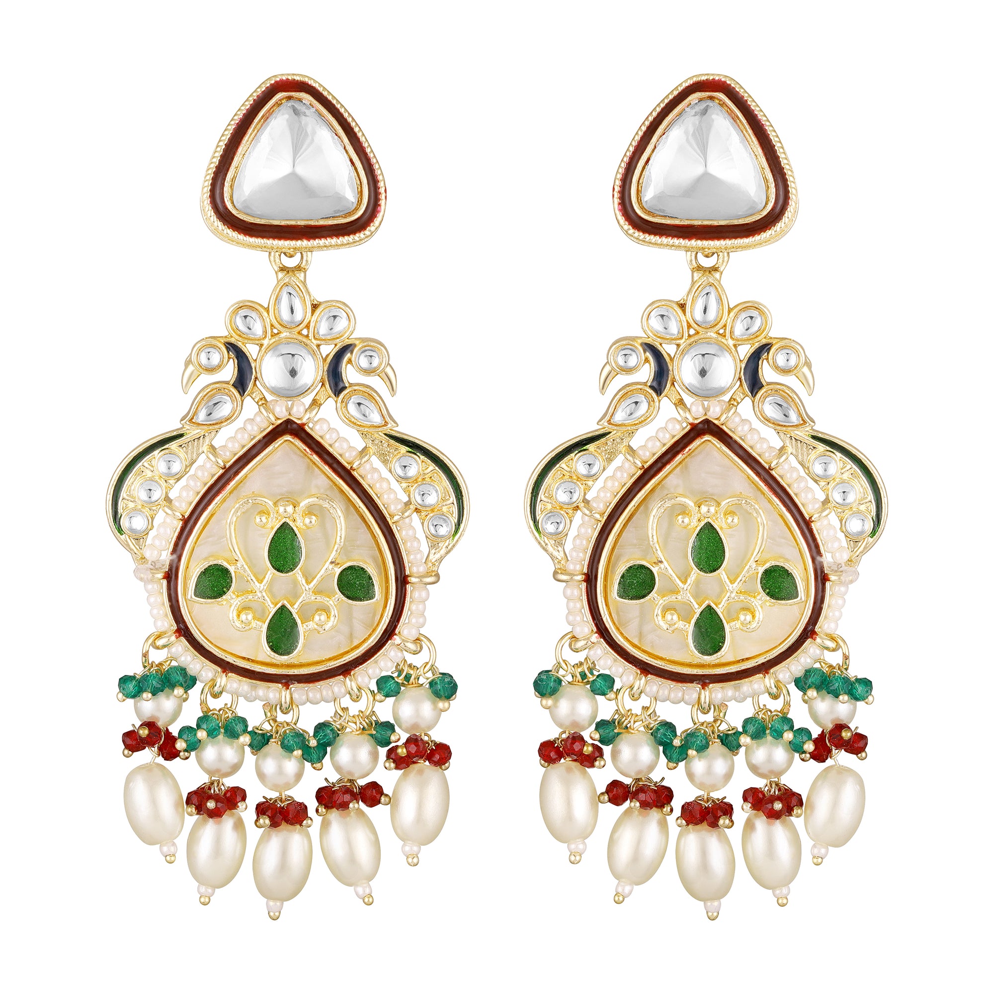 Peacock-Shaped Ethnic Dangler Meenakari Earrings
