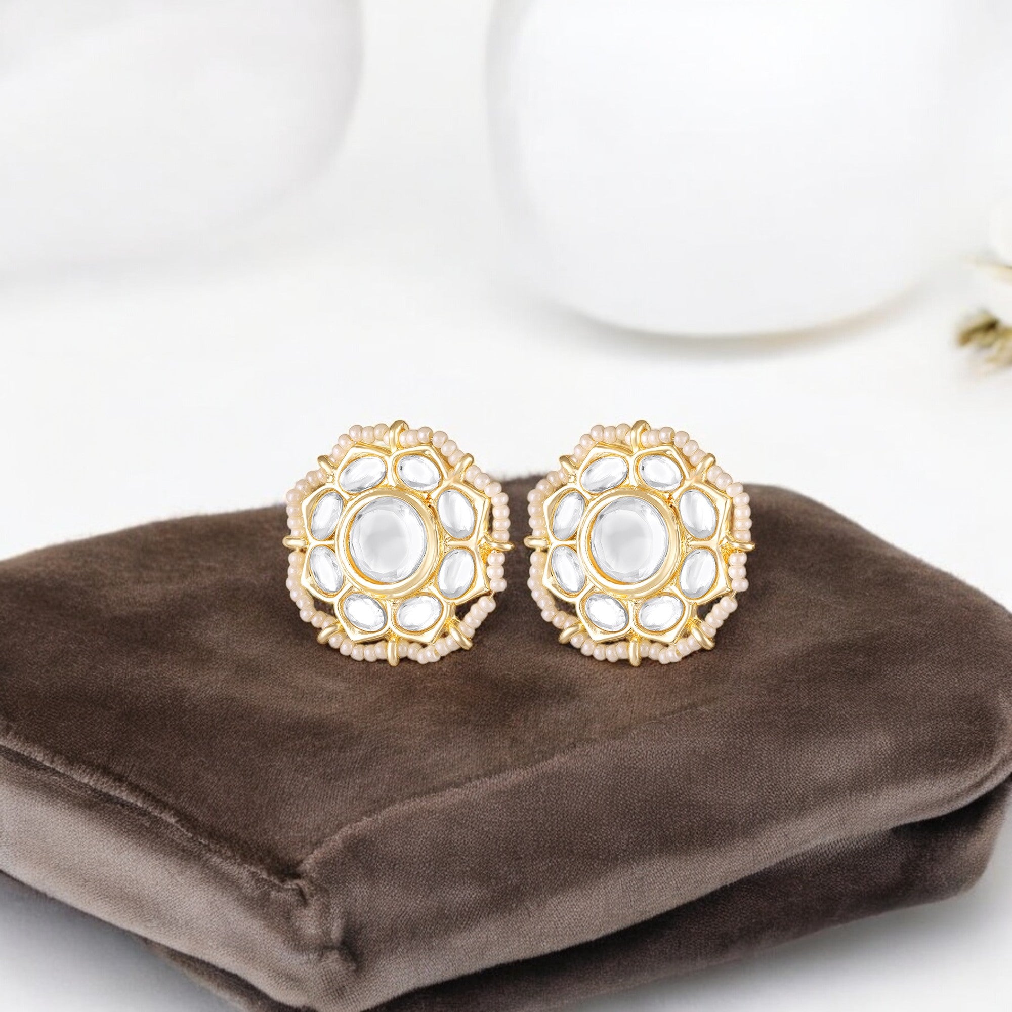 Floral Kundan & Beads Ethnic Stud Earrings
