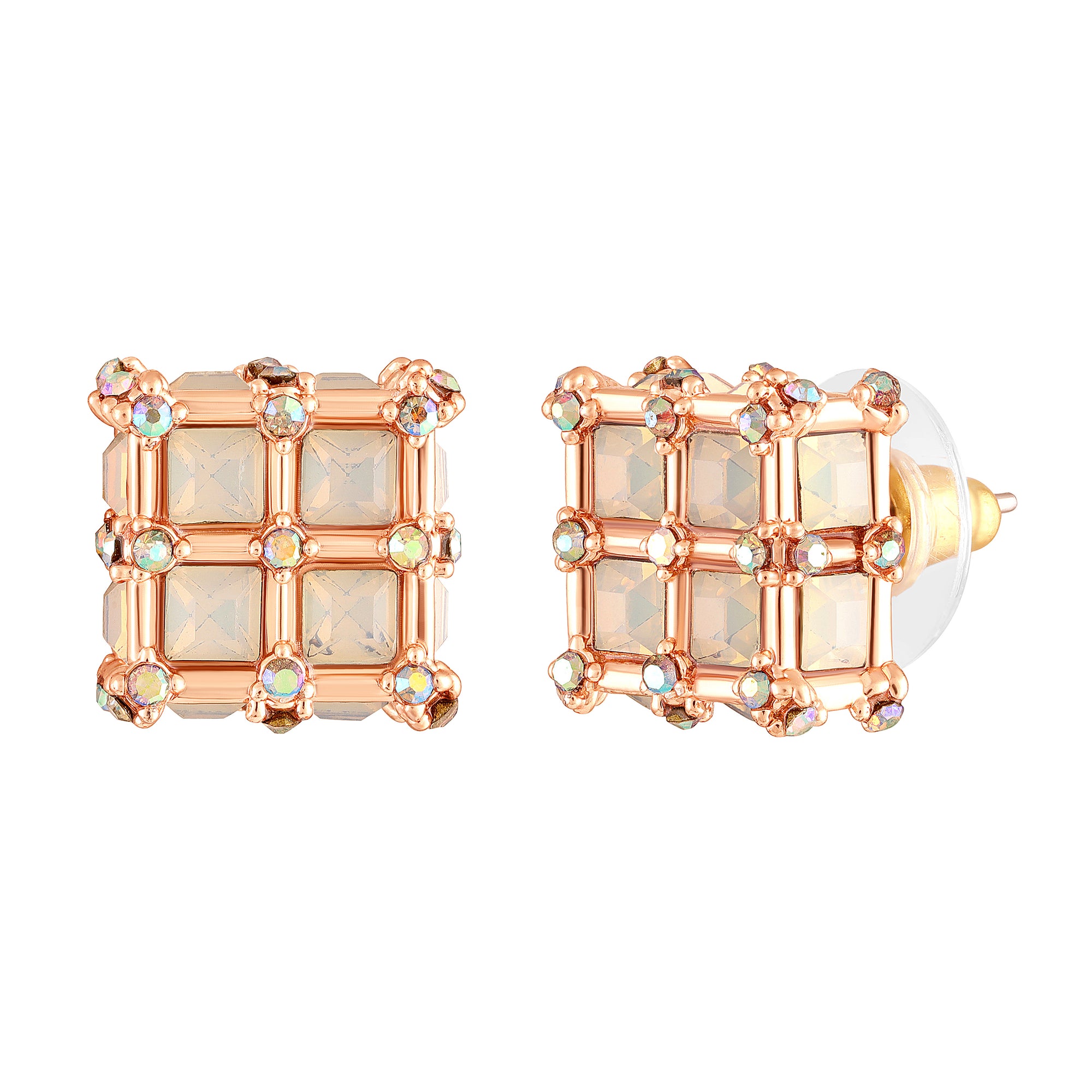 Geometric White AB Crystal Stud Earrings