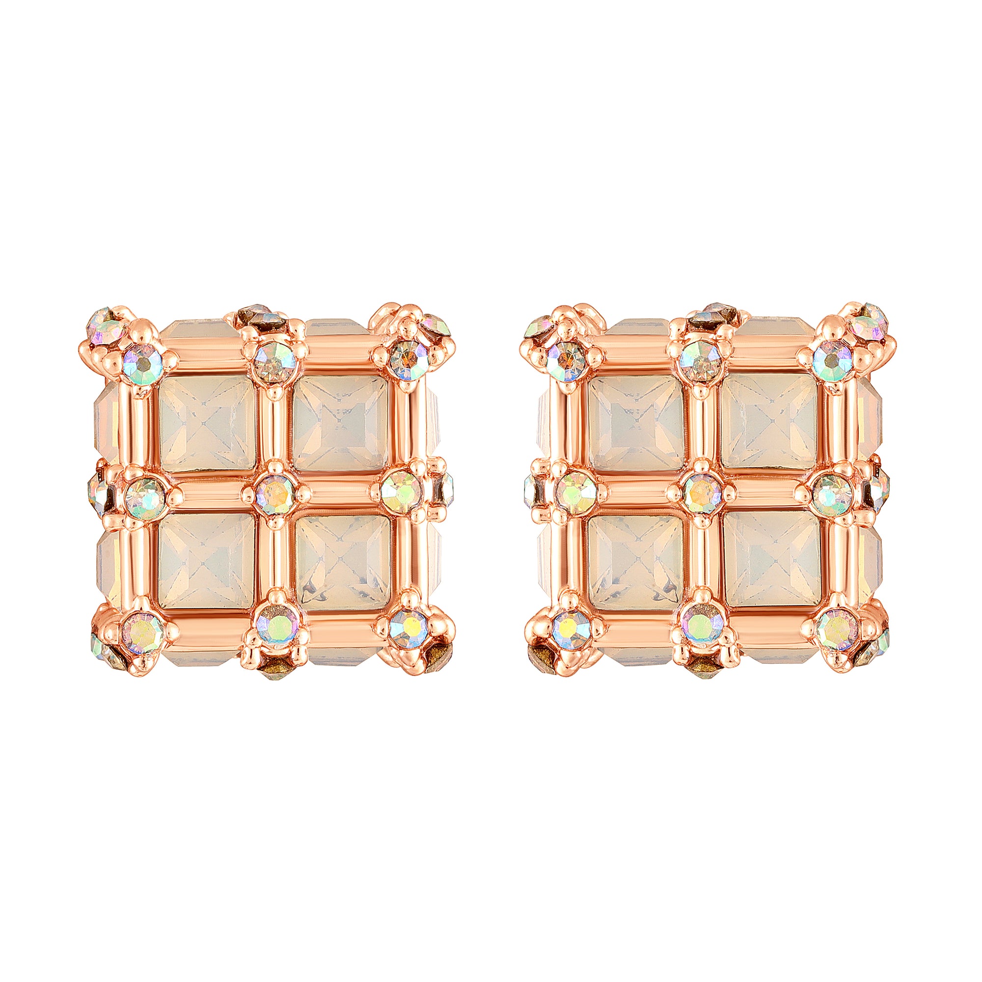 Geometric White AB Crystal Stud Earrings