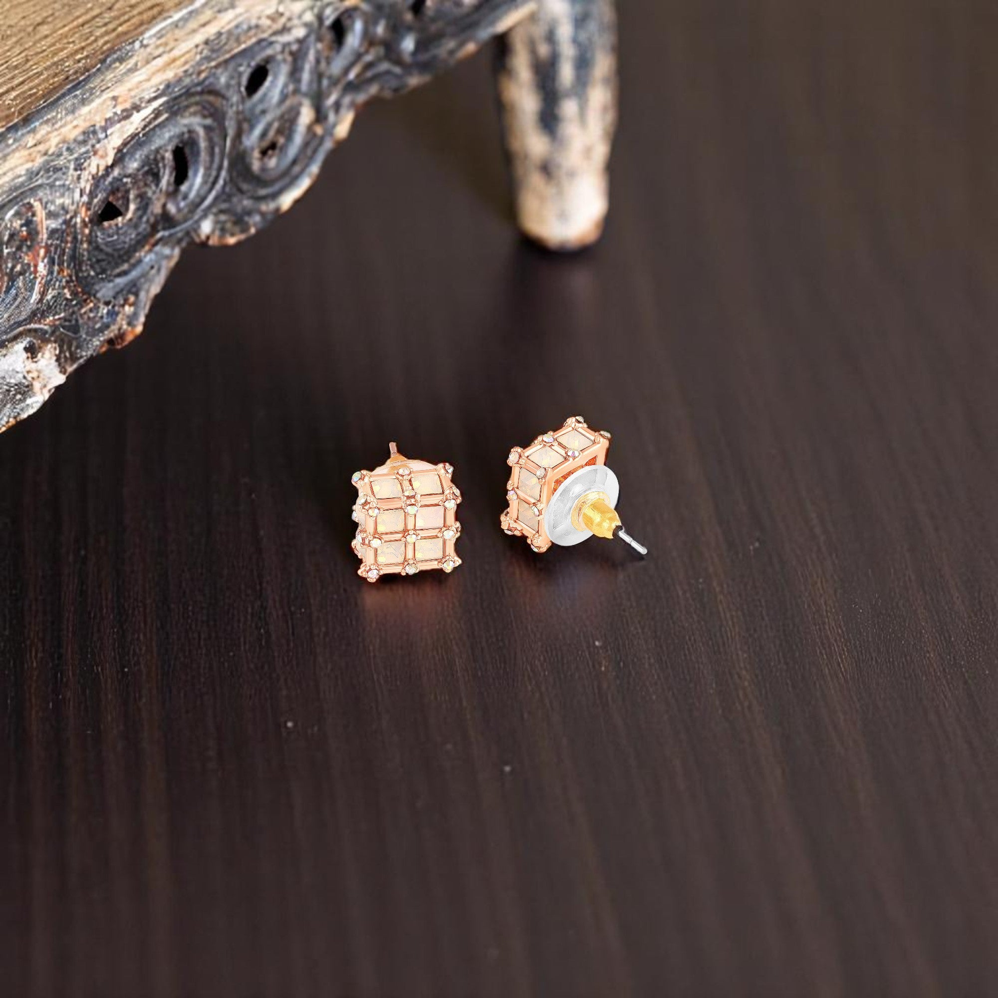 Geometric White AB Crystal Stud Earrings