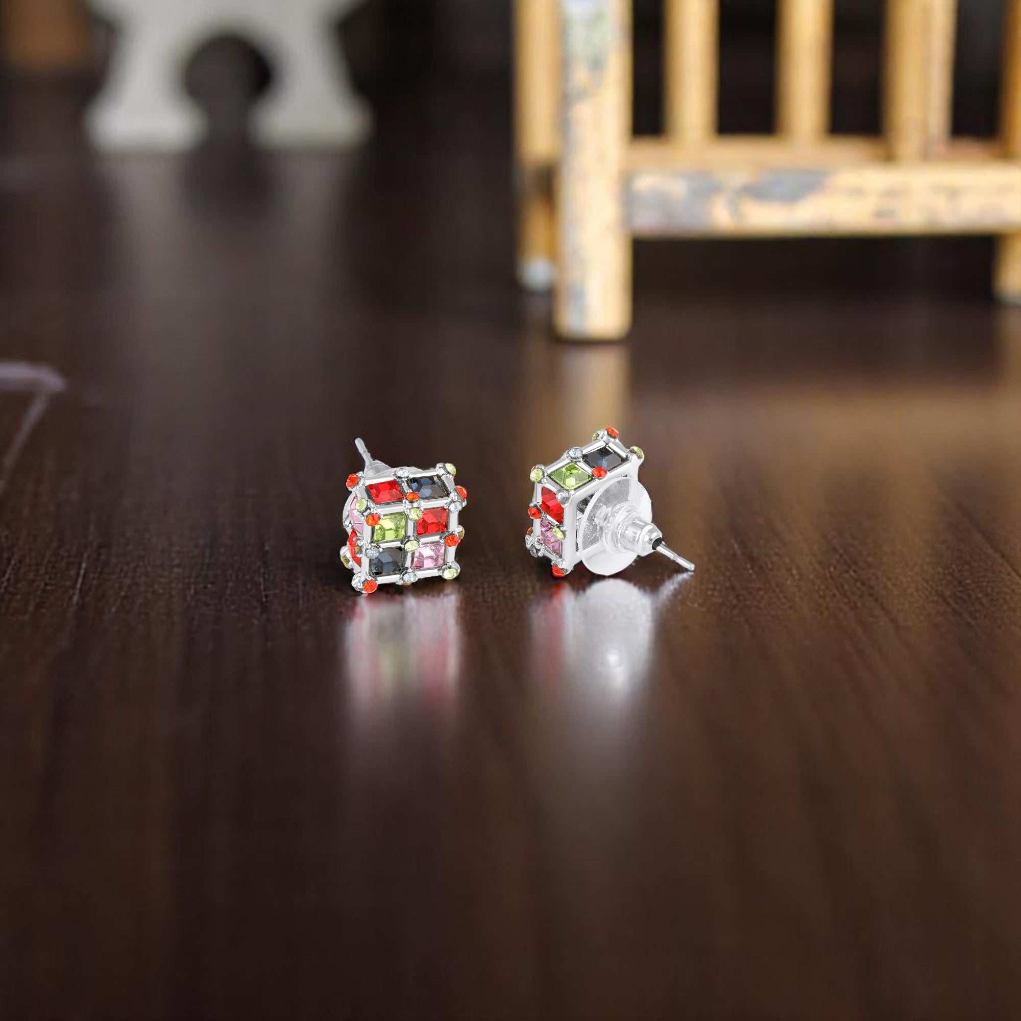 Geometric White AB Crystal Stud Earrings