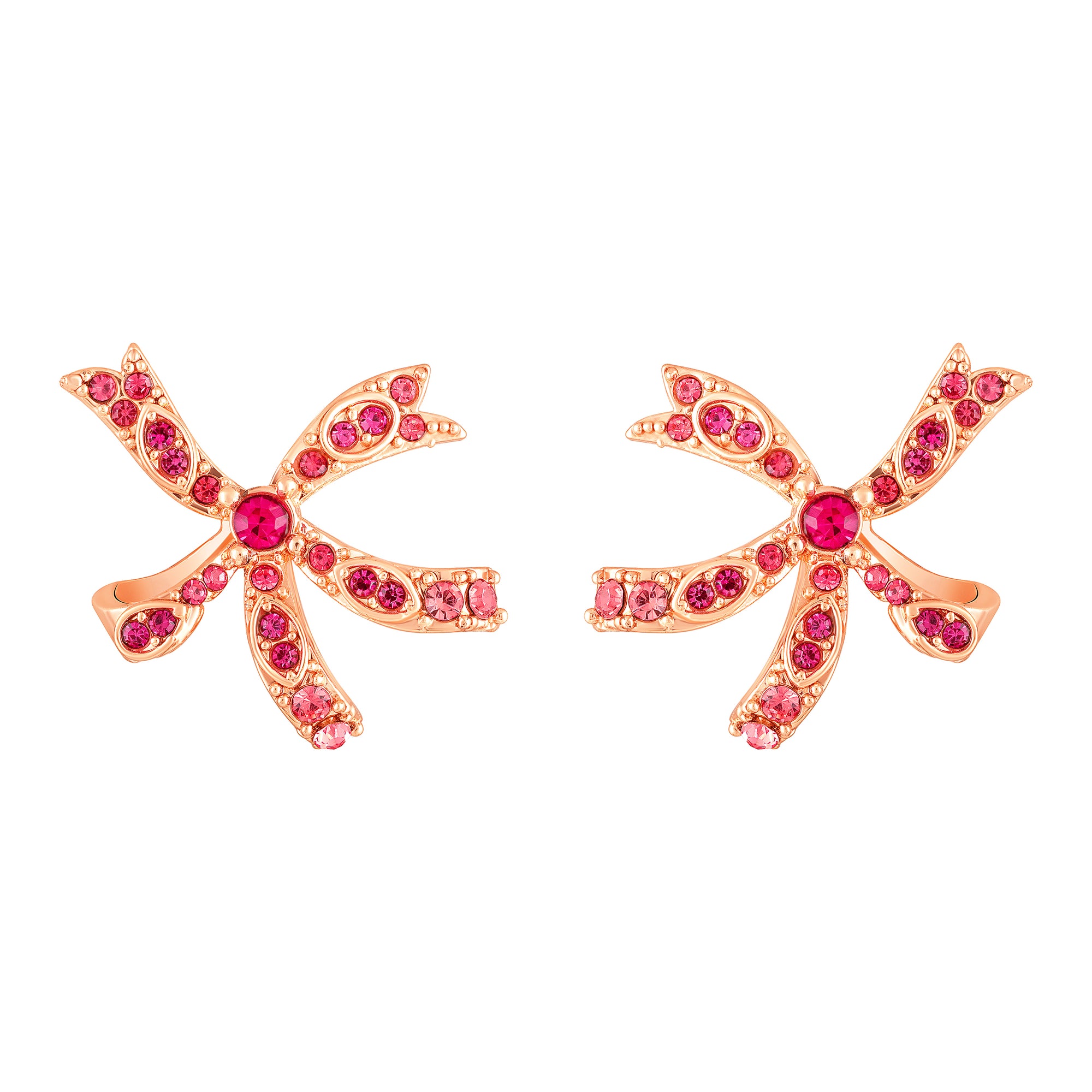 Floral Bow Stud Earrings with Pink Crystals