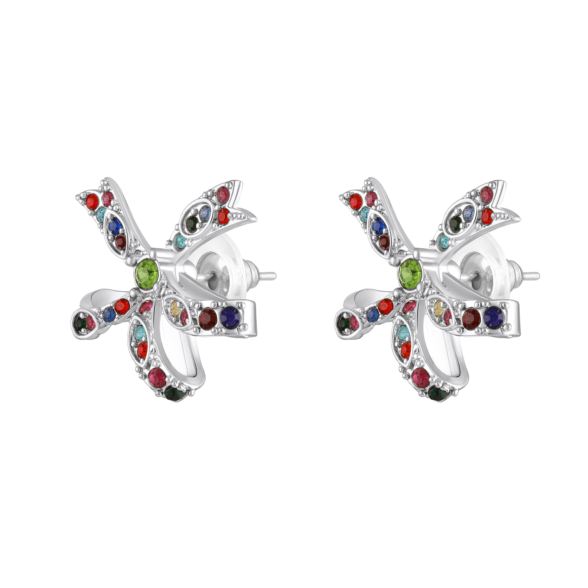 Floral Bow Stud Earrings with Pink Crystals