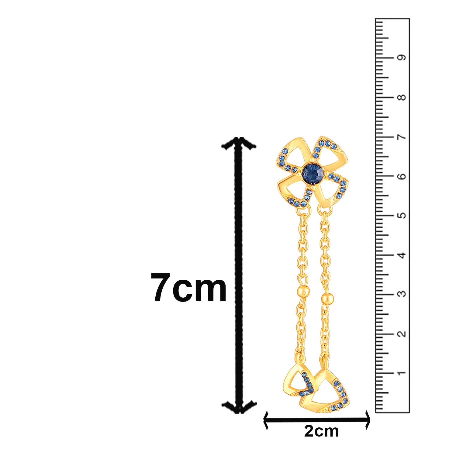 Floral Tassel Drop Earrings with Blue Crystals