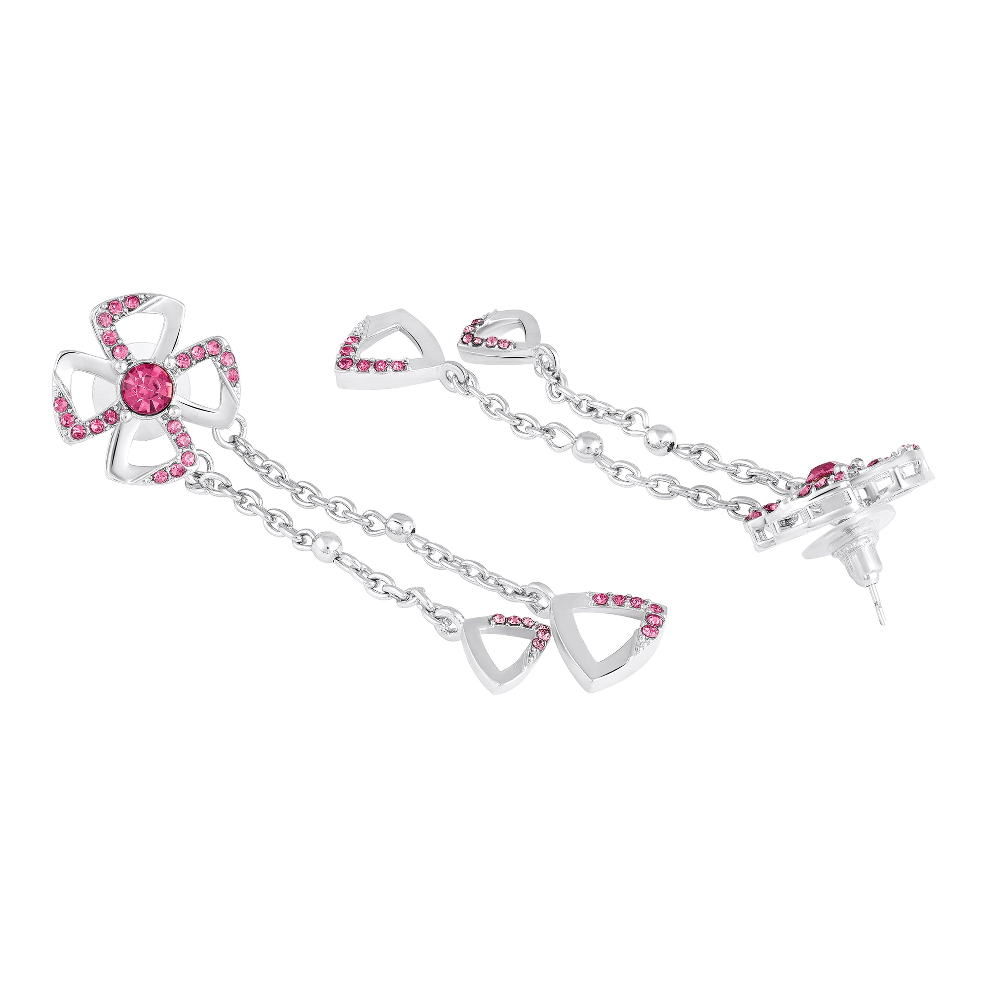 Floral Tassel Drop Earrings with Blue Crystals