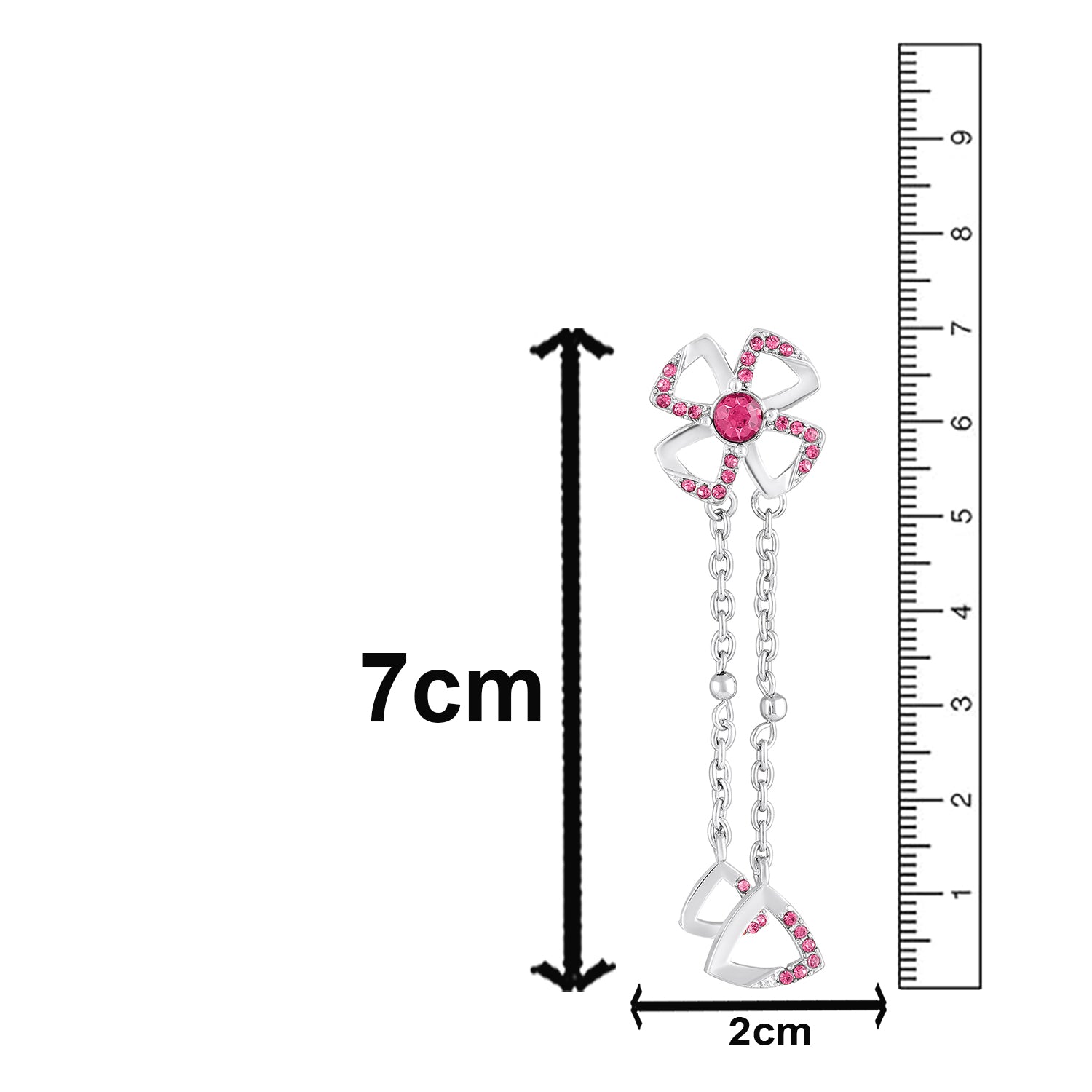 Floral Tassel Drop Earrings with Blue Crystals