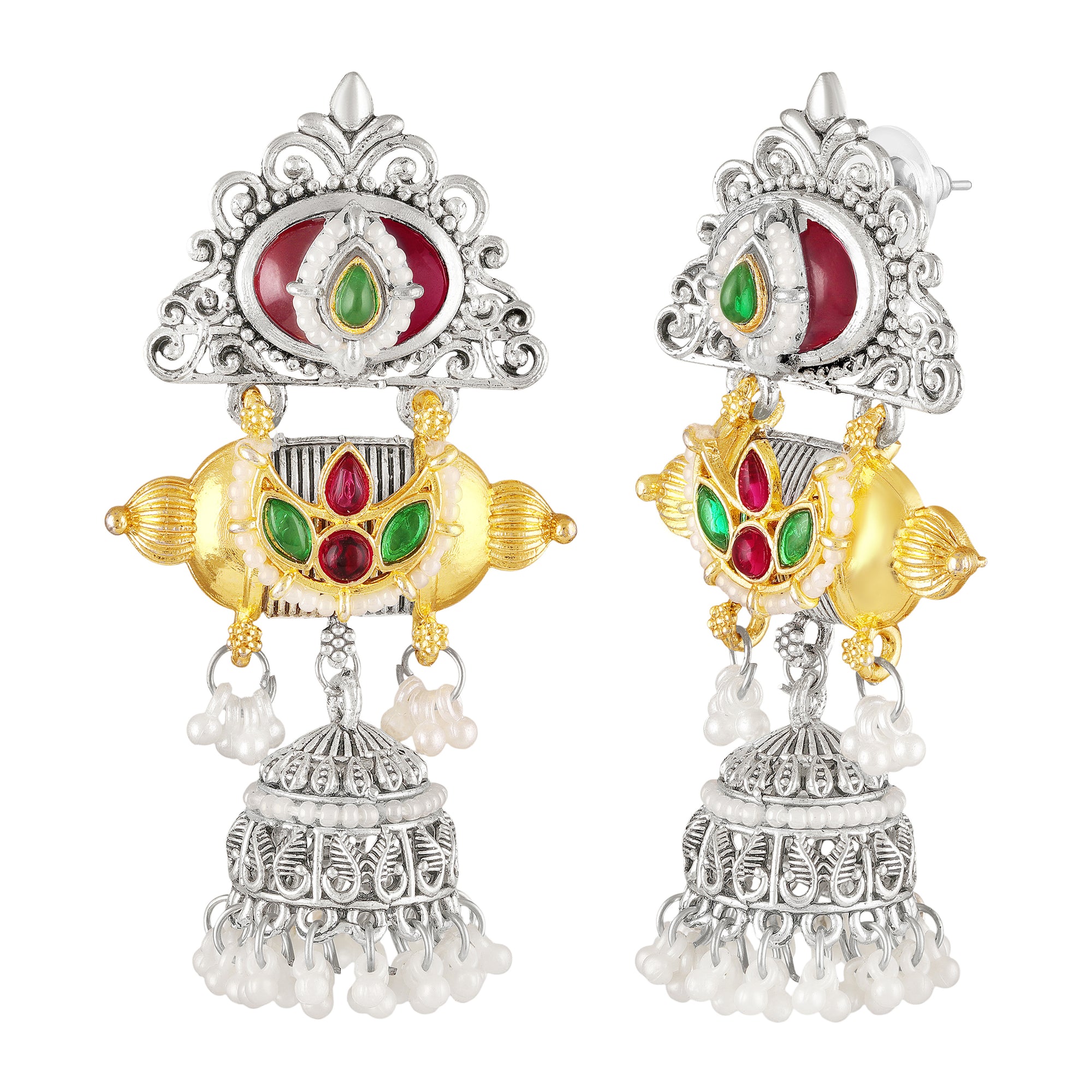 Dual-Tone Temple Dangler Jhumka Earrings with Kundan