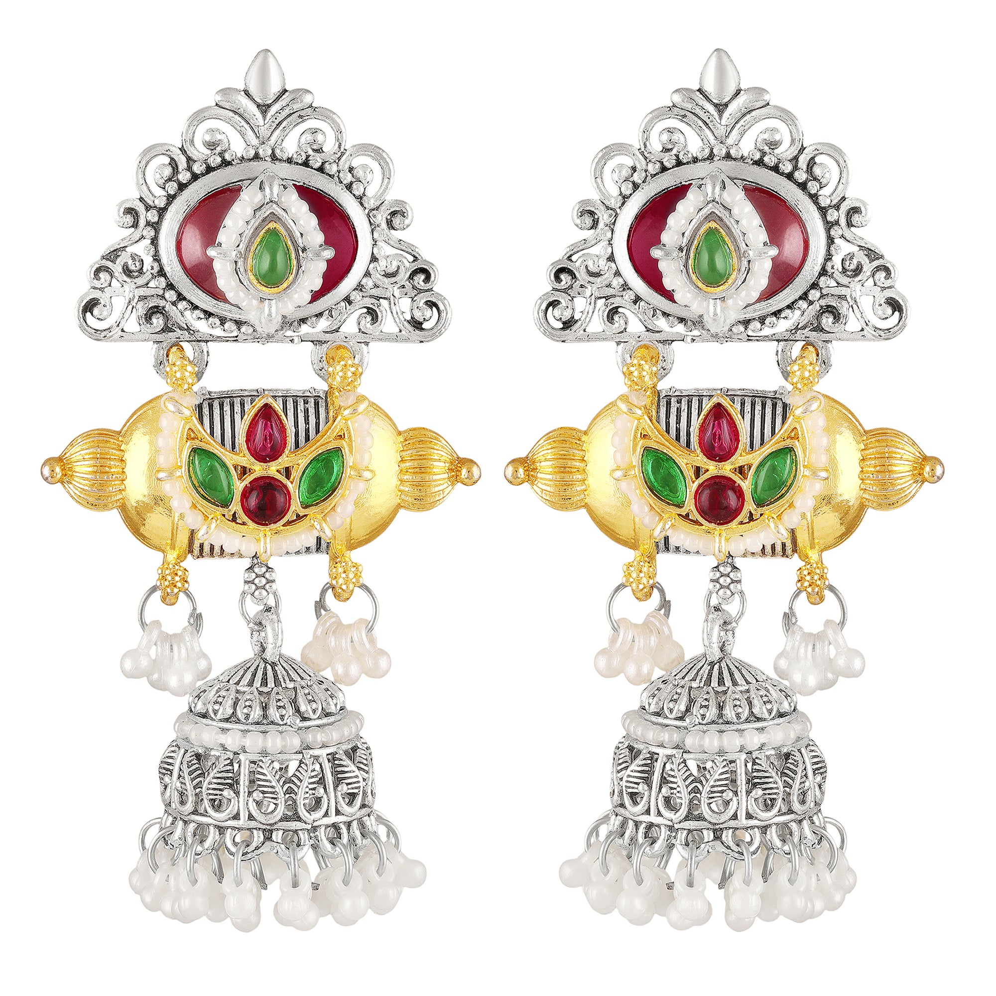 Dual-Tone Temple Dangler Jhumka Earrings with Kundan