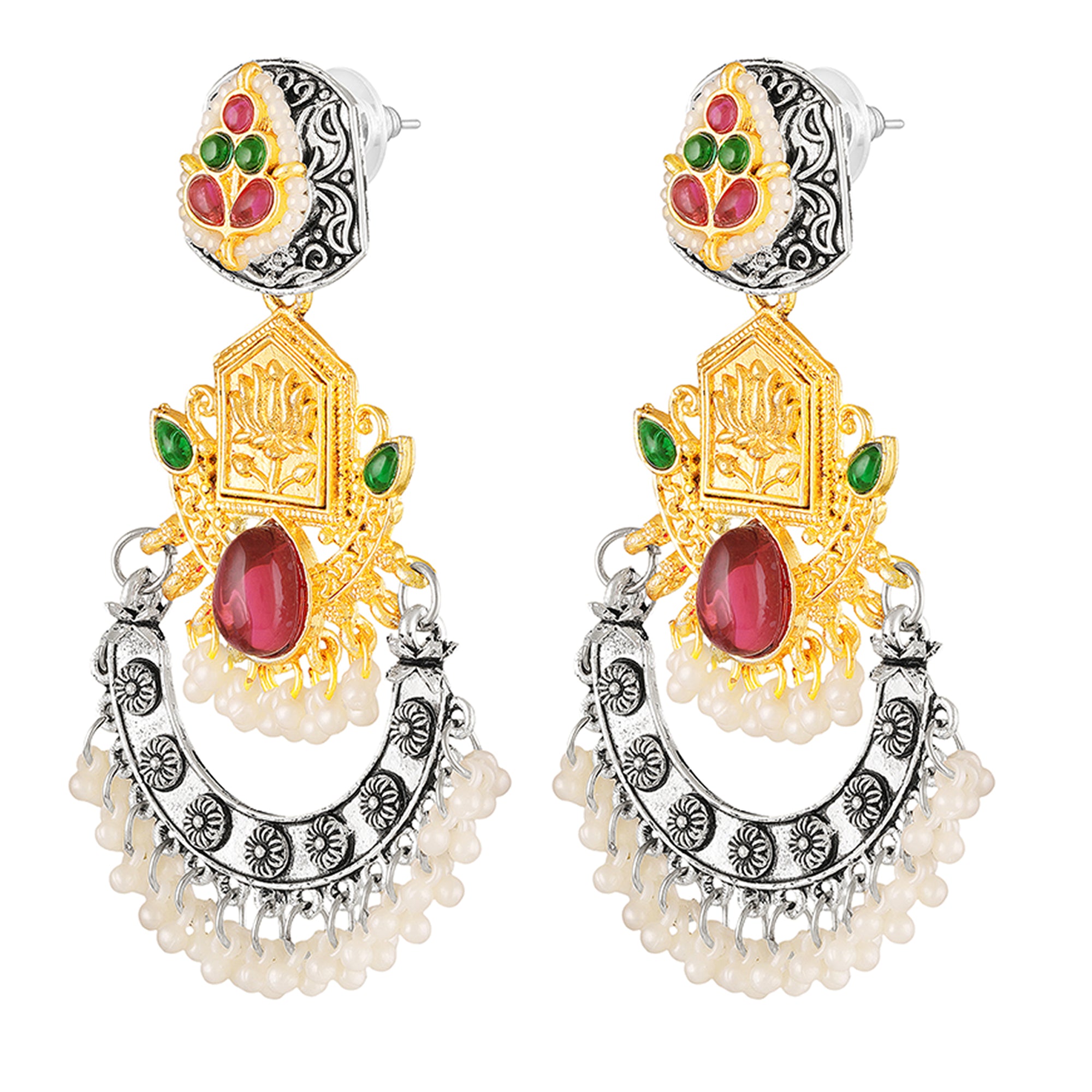 Dual-Tone Temple Dangler Jhumka Earrings with Kundan