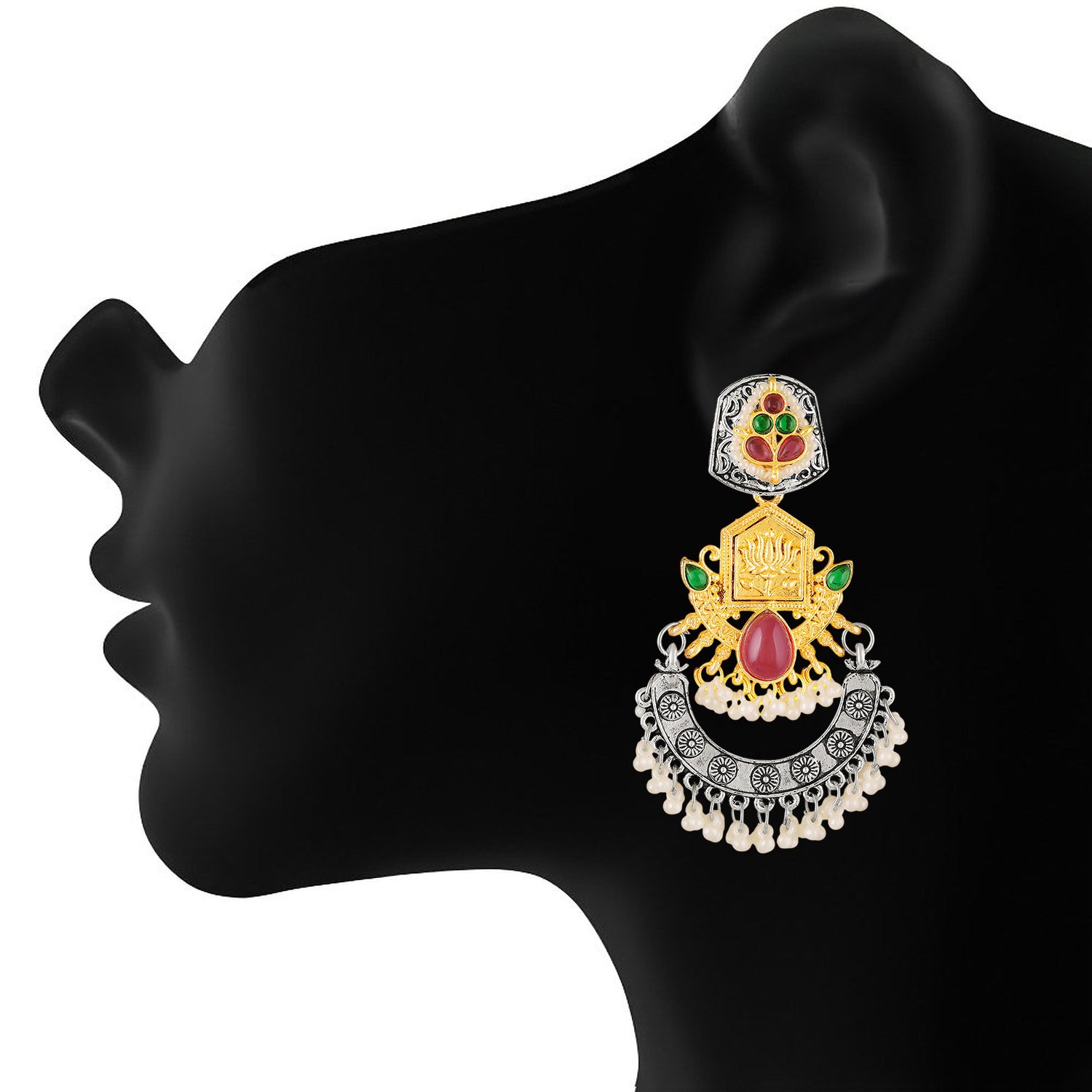Dual-Tone Temple Dangler Jhumka Earrings with Kundan