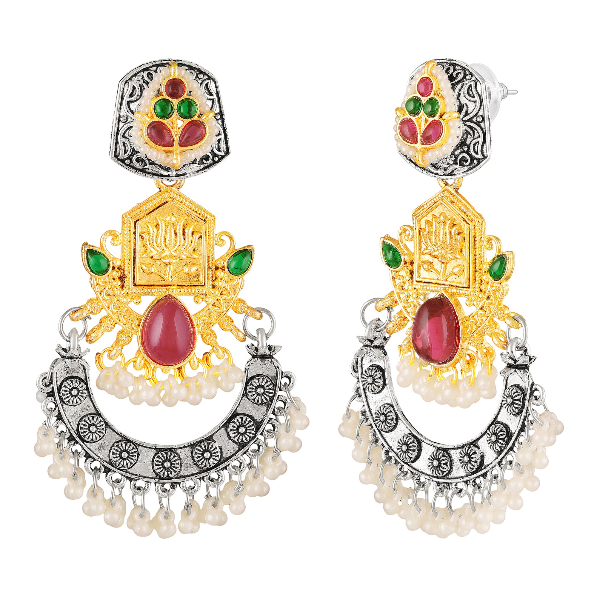 Dual-Tone Temple Dangler Jhumka Earrings with Kundan