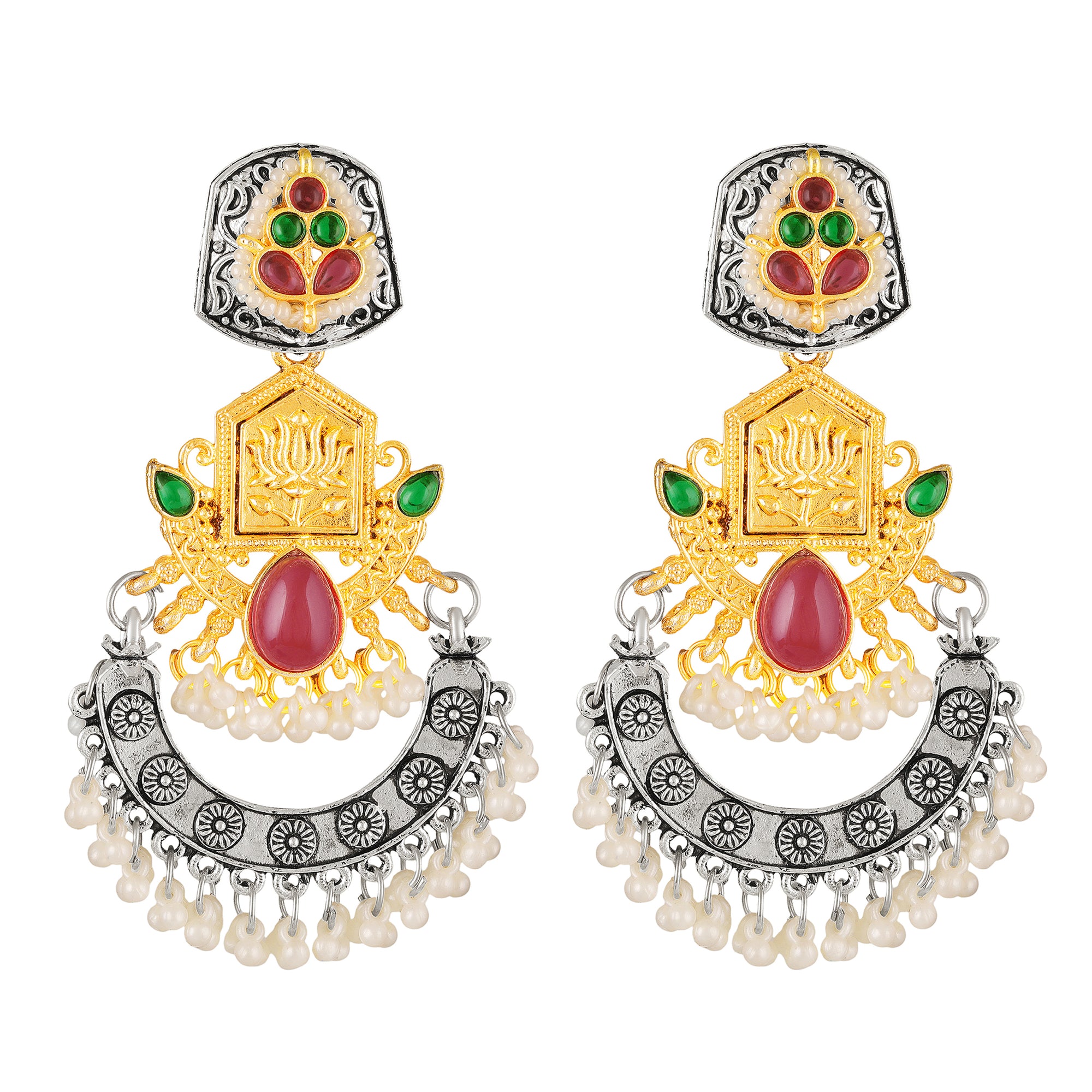 Dual-Tone Temple Dangler Jhumka Earrings with Kundan