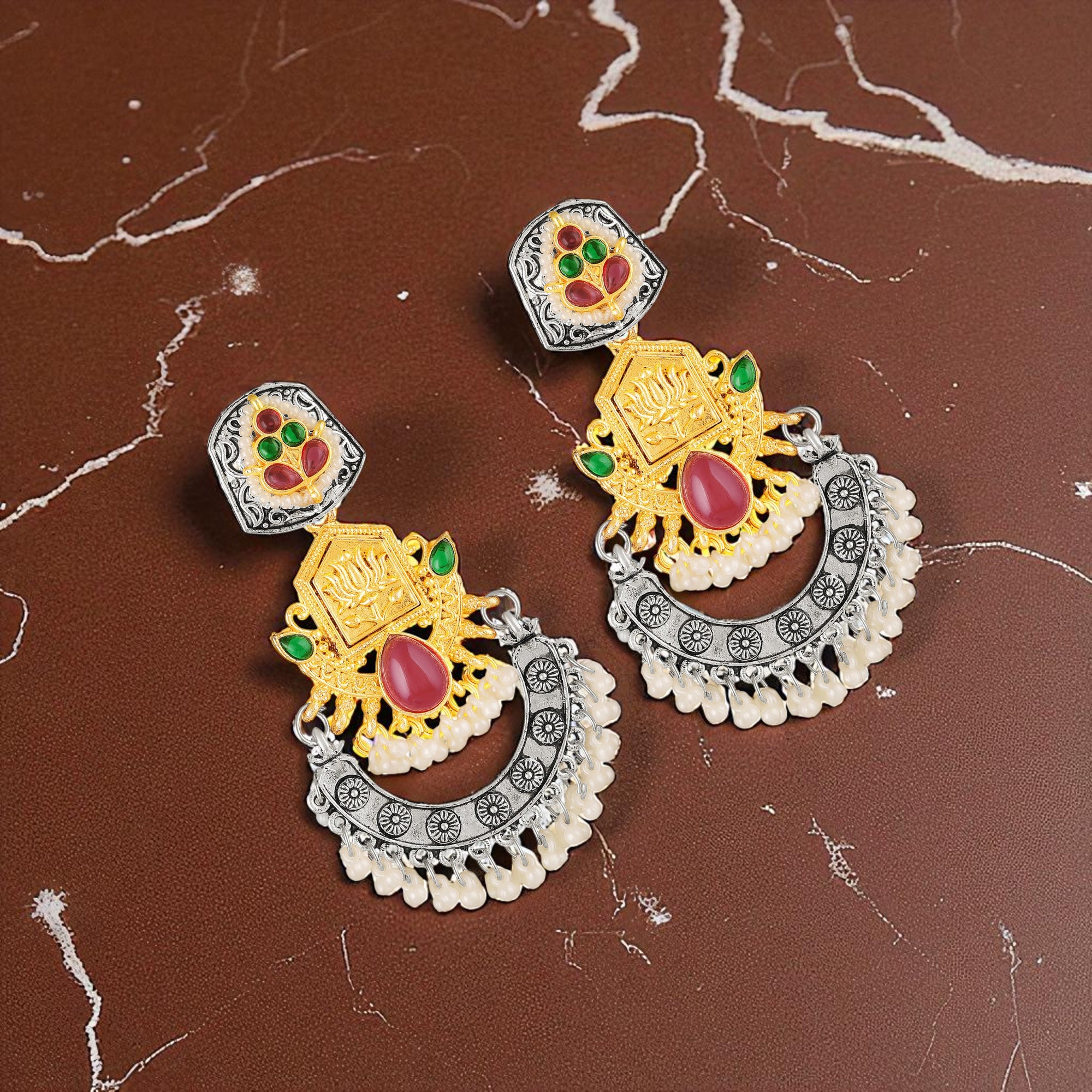 Dual-Tone Temple Dangler Jhumka Earrings with Kundan