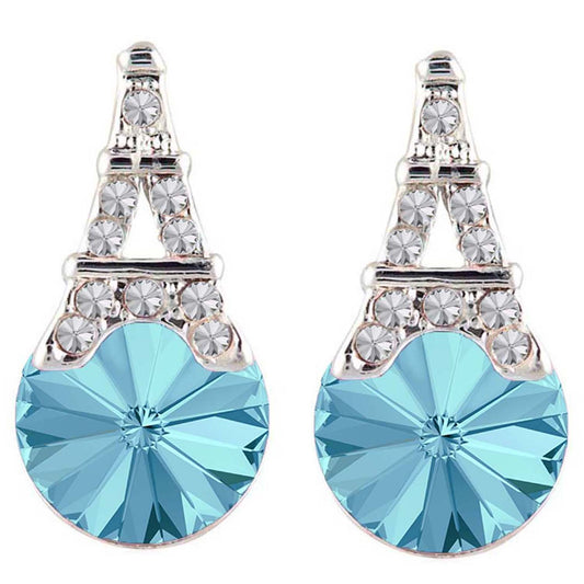 Amethyst Aqua Blue Eiffel Tower Love Earrings with Crystals