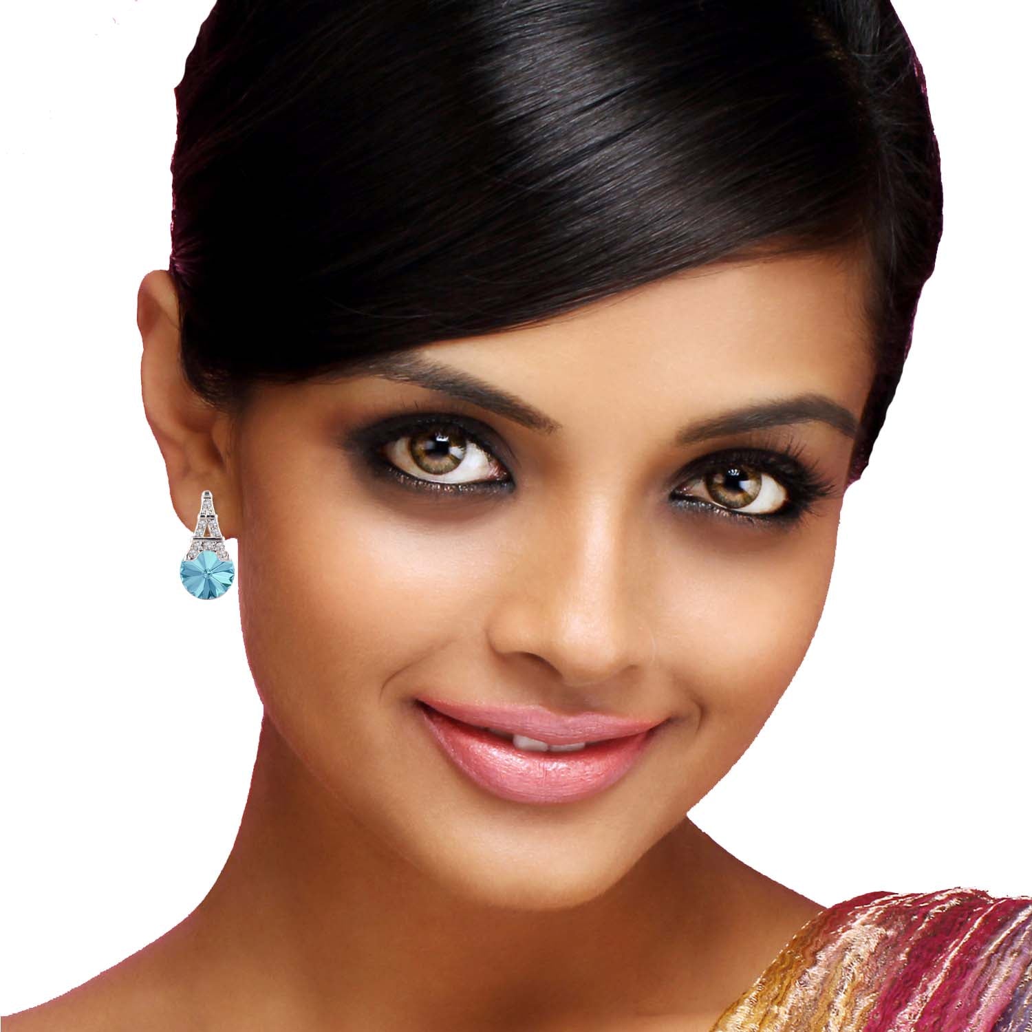 Amethyst Aqua Blue Eiffel Tower Love Earrings with Crystals