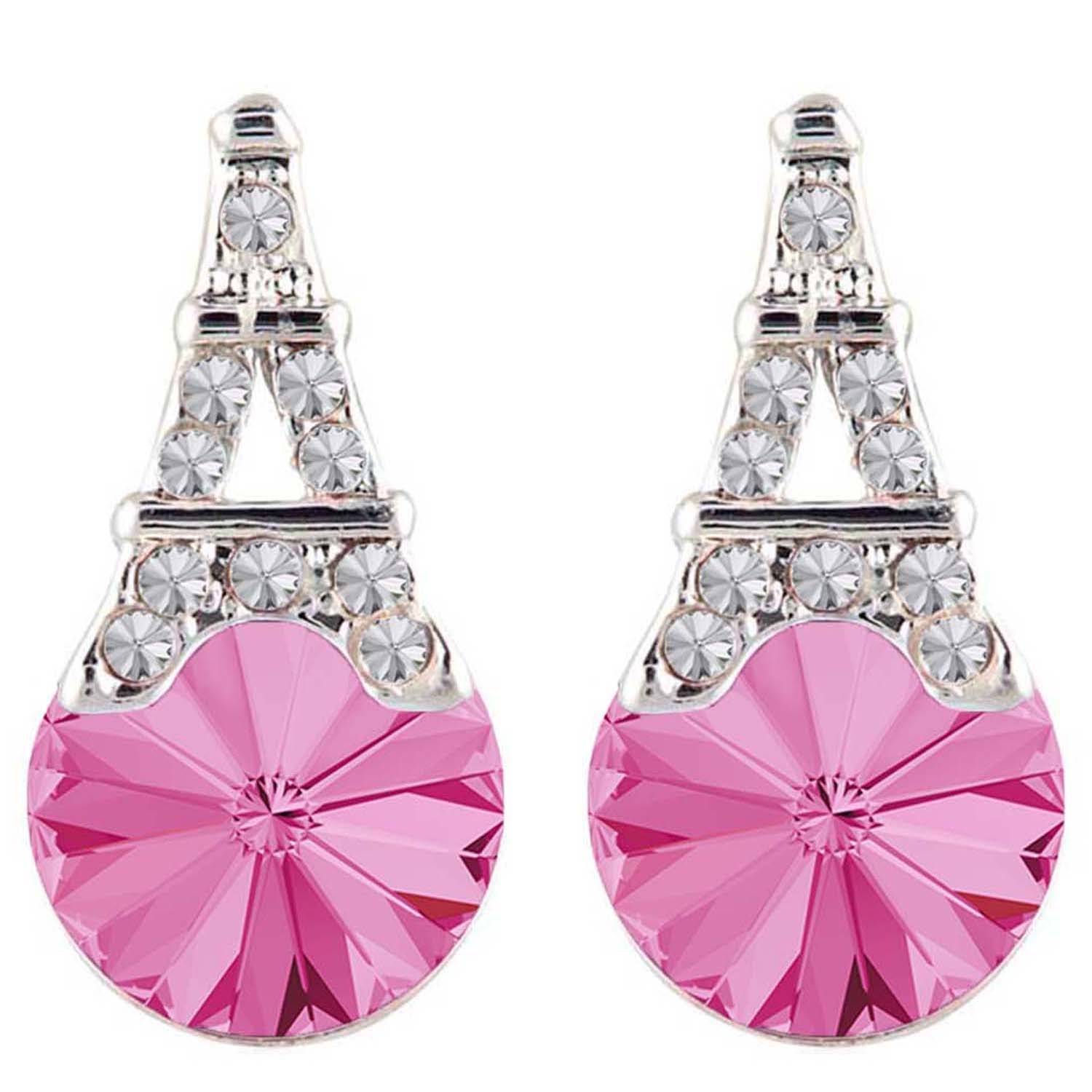 Amethyst Aqua Blue Eiffel Tower Love Earrings with Crystals