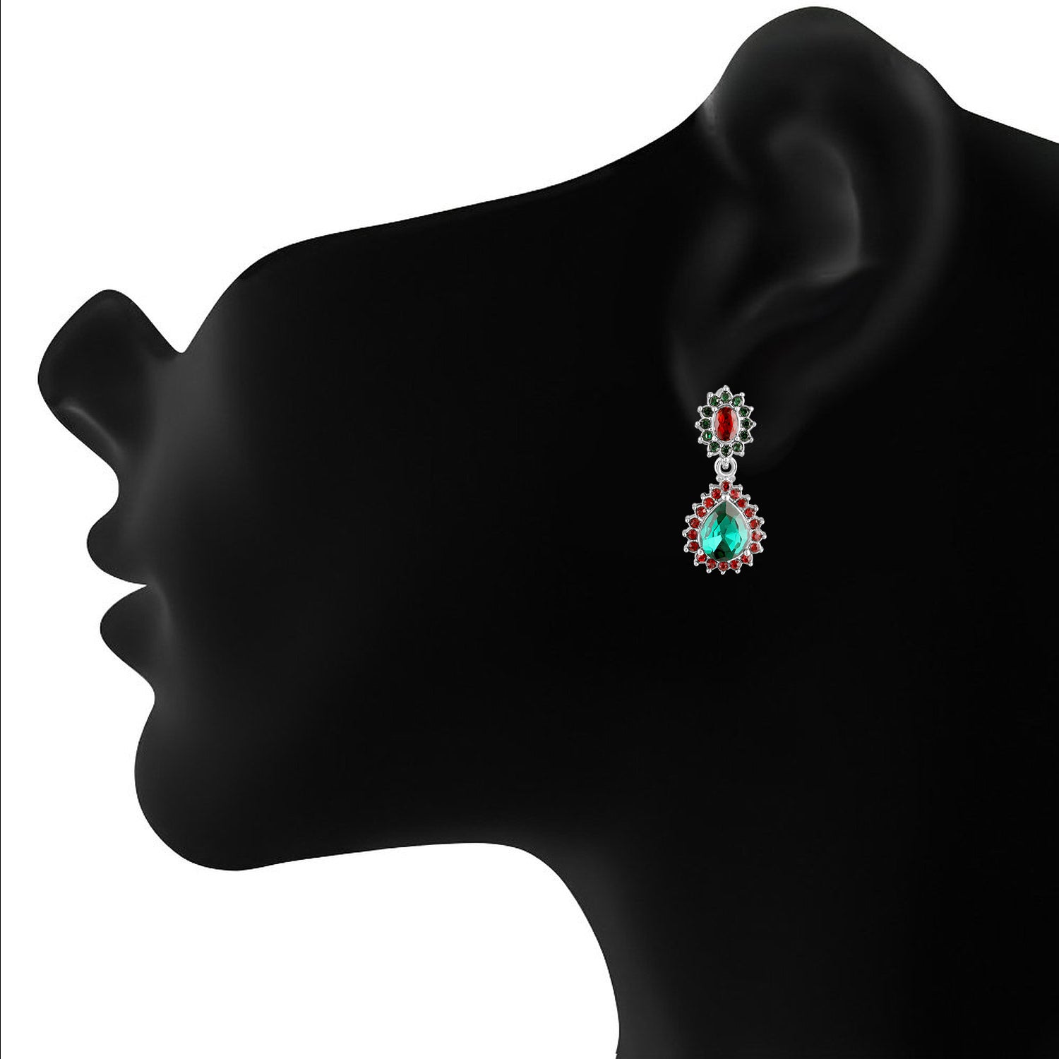 Elegant Teardrop Green & Red Crystals Earrings