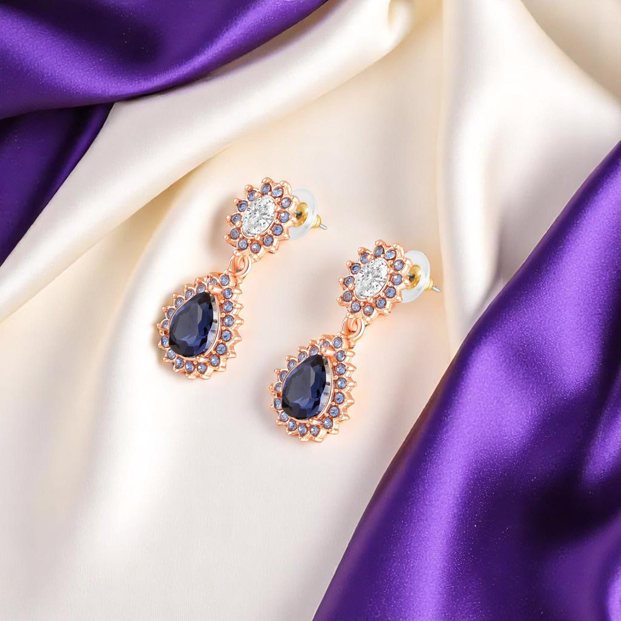 Elegant Teardrop Green & Red Crystals Earrings