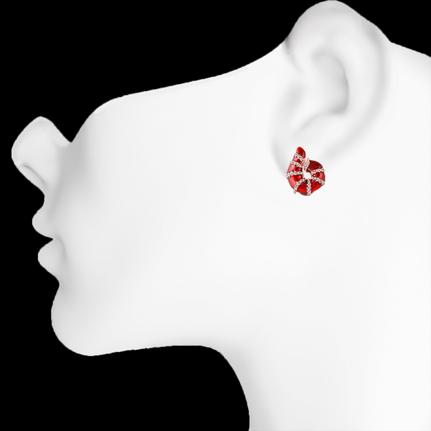 Red Meenakari Work Shell-Shaped Earrings with Crystal Accents