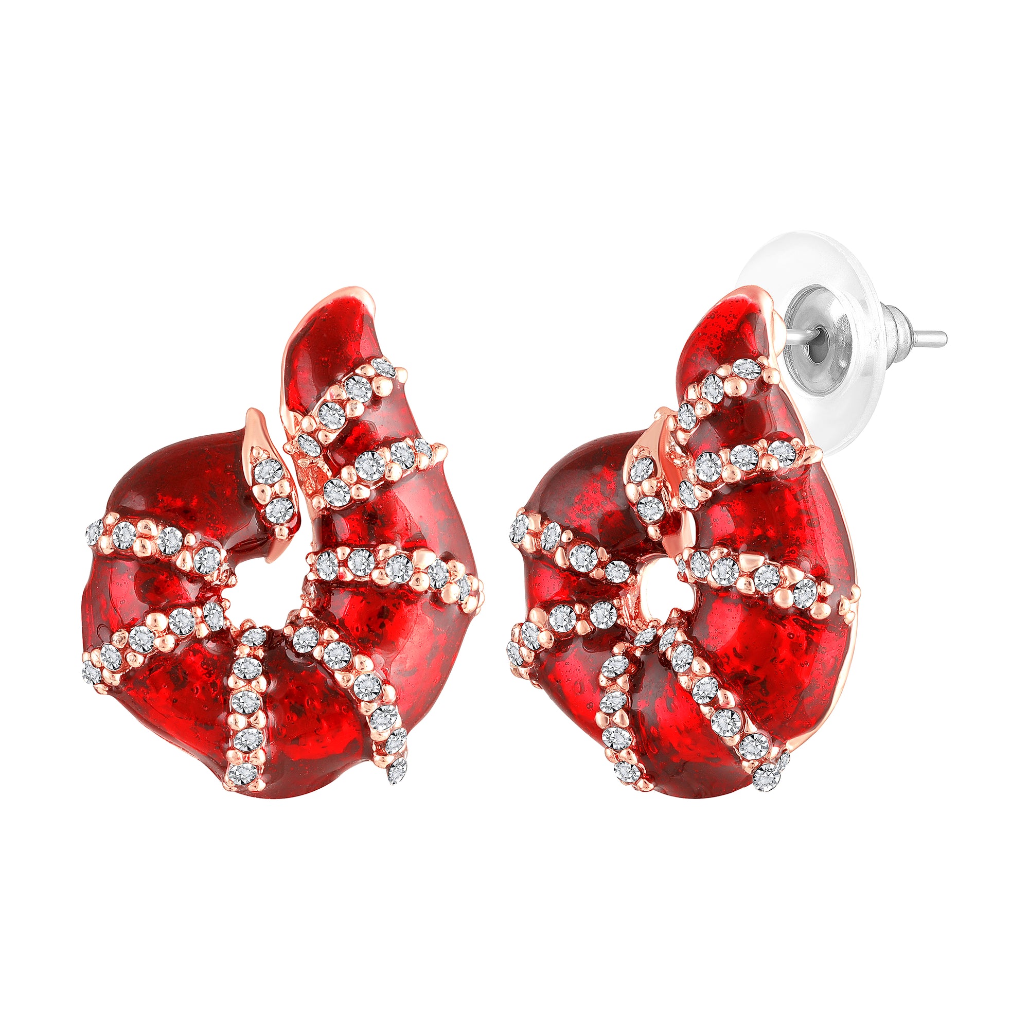 Red Meenakari Work Shell-Shaped Earrings with Crystal Accents