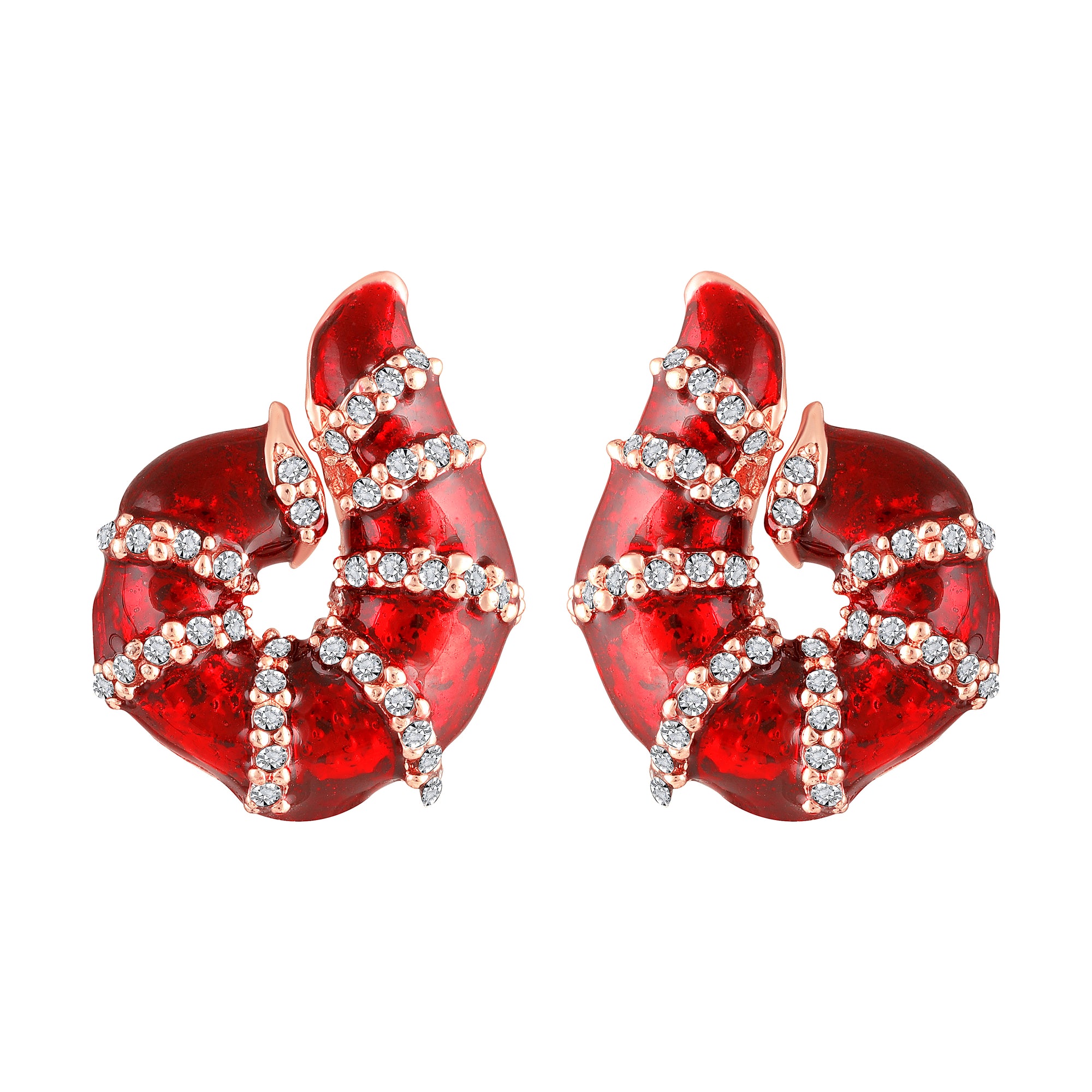 Red Meenakari Work Shell-Shaped Earrings with Crystal Accents