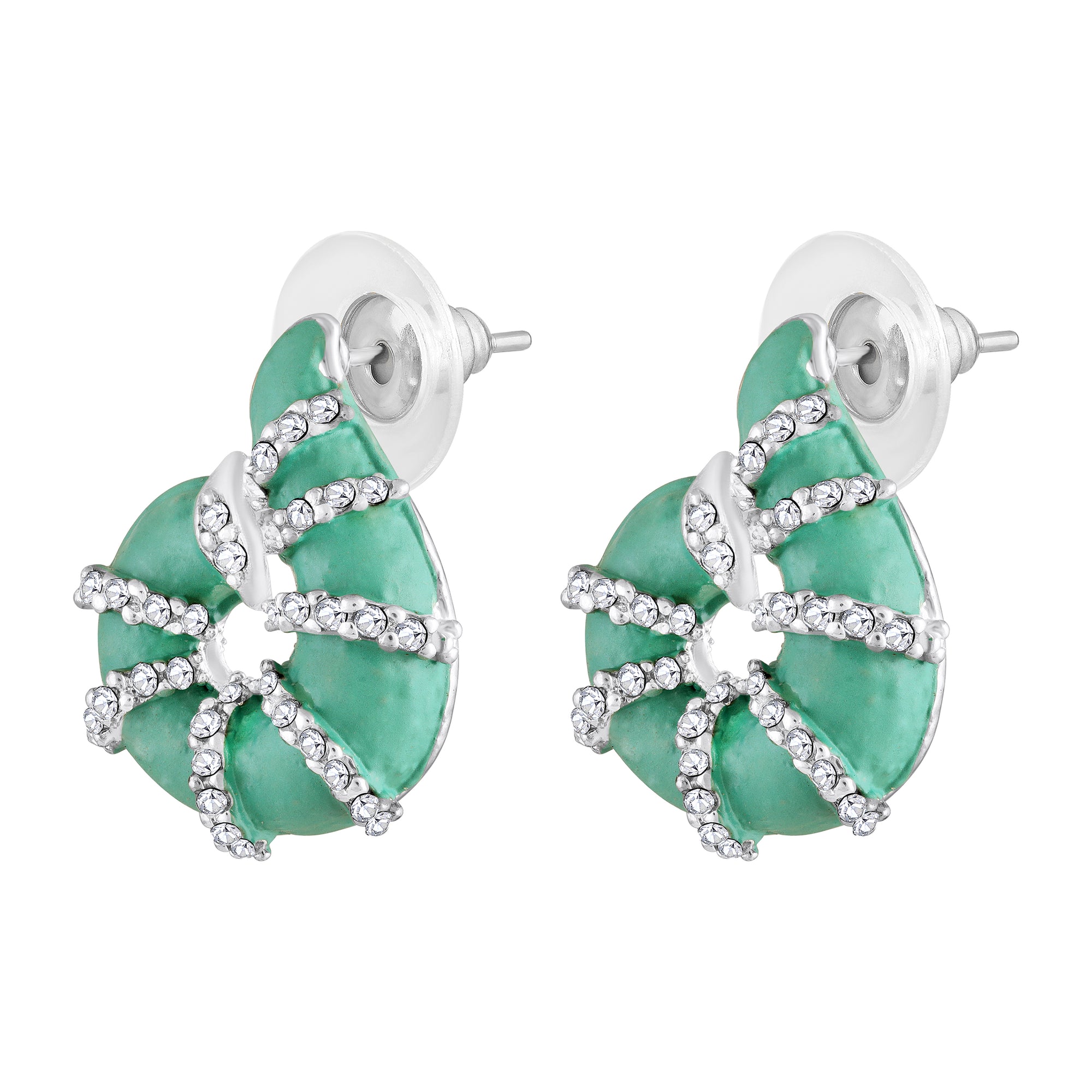 Red Meenakari Work Shell-Shaped Earrings with Crystal Accents