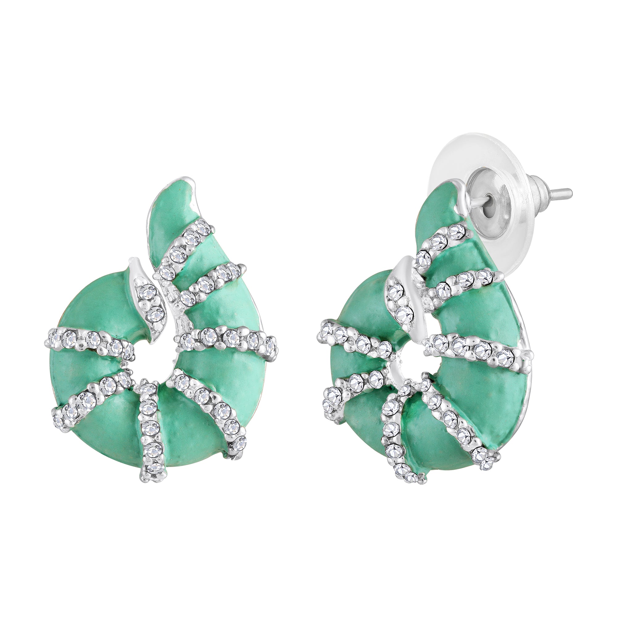 Red Meenakari Work Shell-Shaped Earrings with Crystal Accents