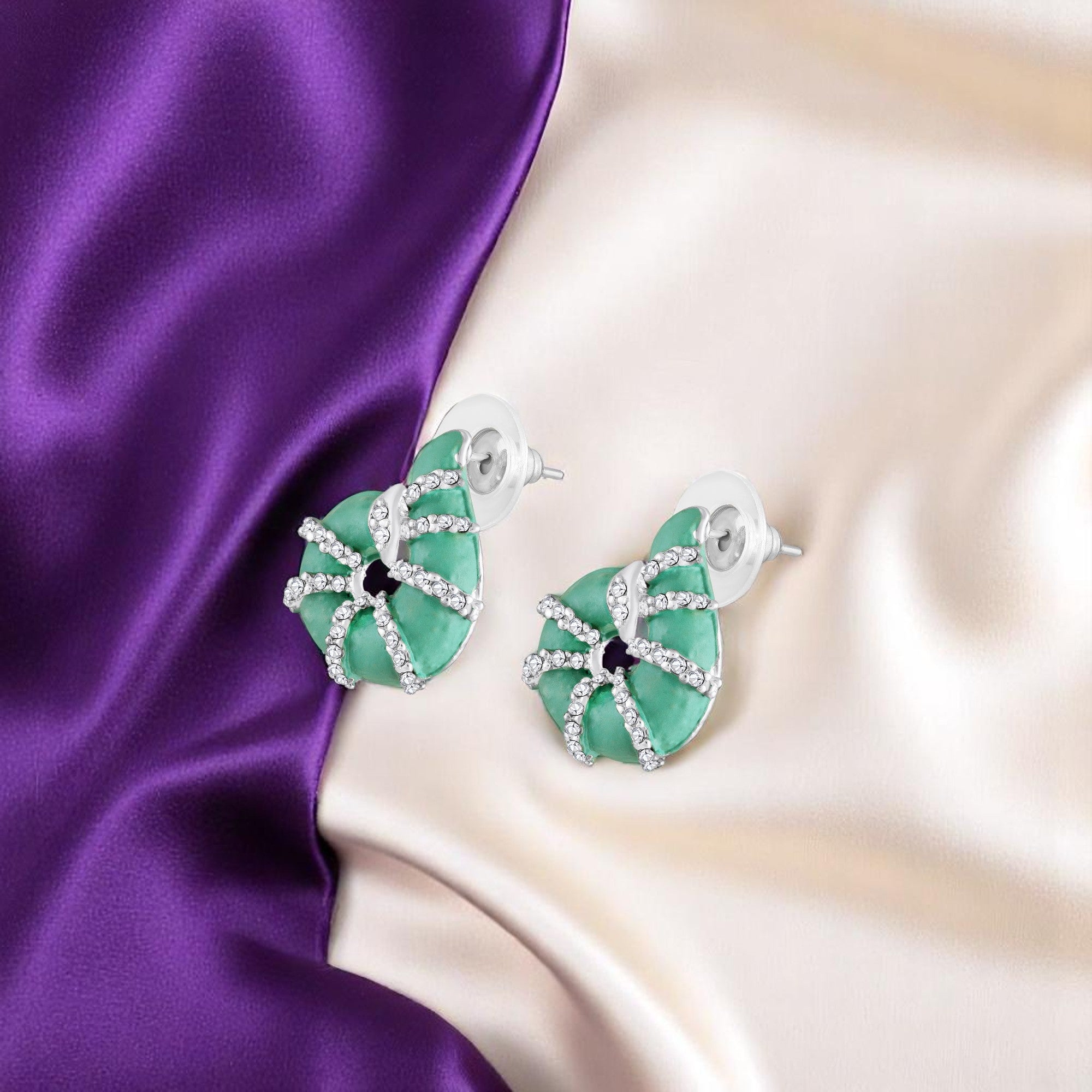 Red Meenakari Work Shell-Shaped Earrings with Crystal Accents