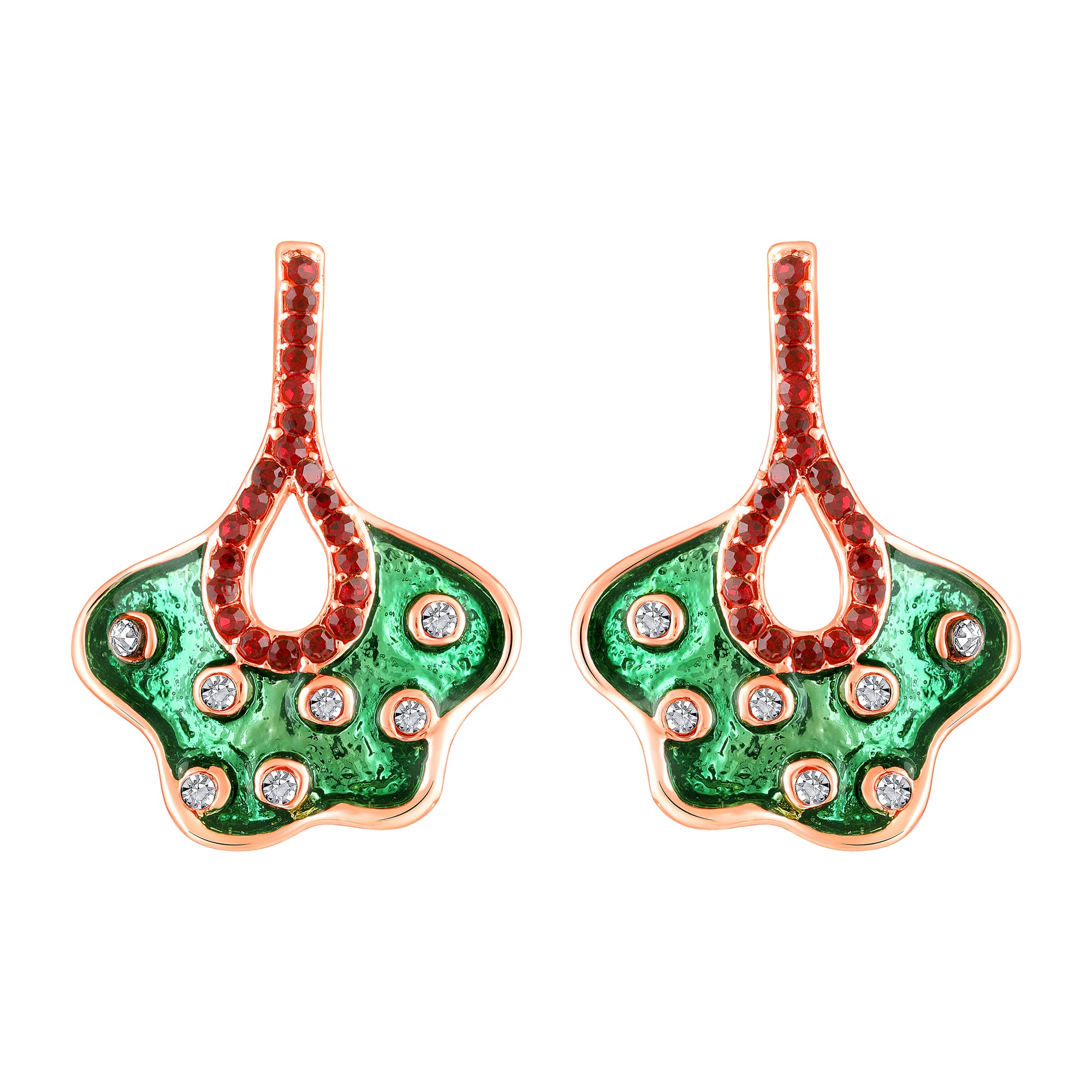Green Meenakari Work Floral-Fan Shape Dabgler Earrings
