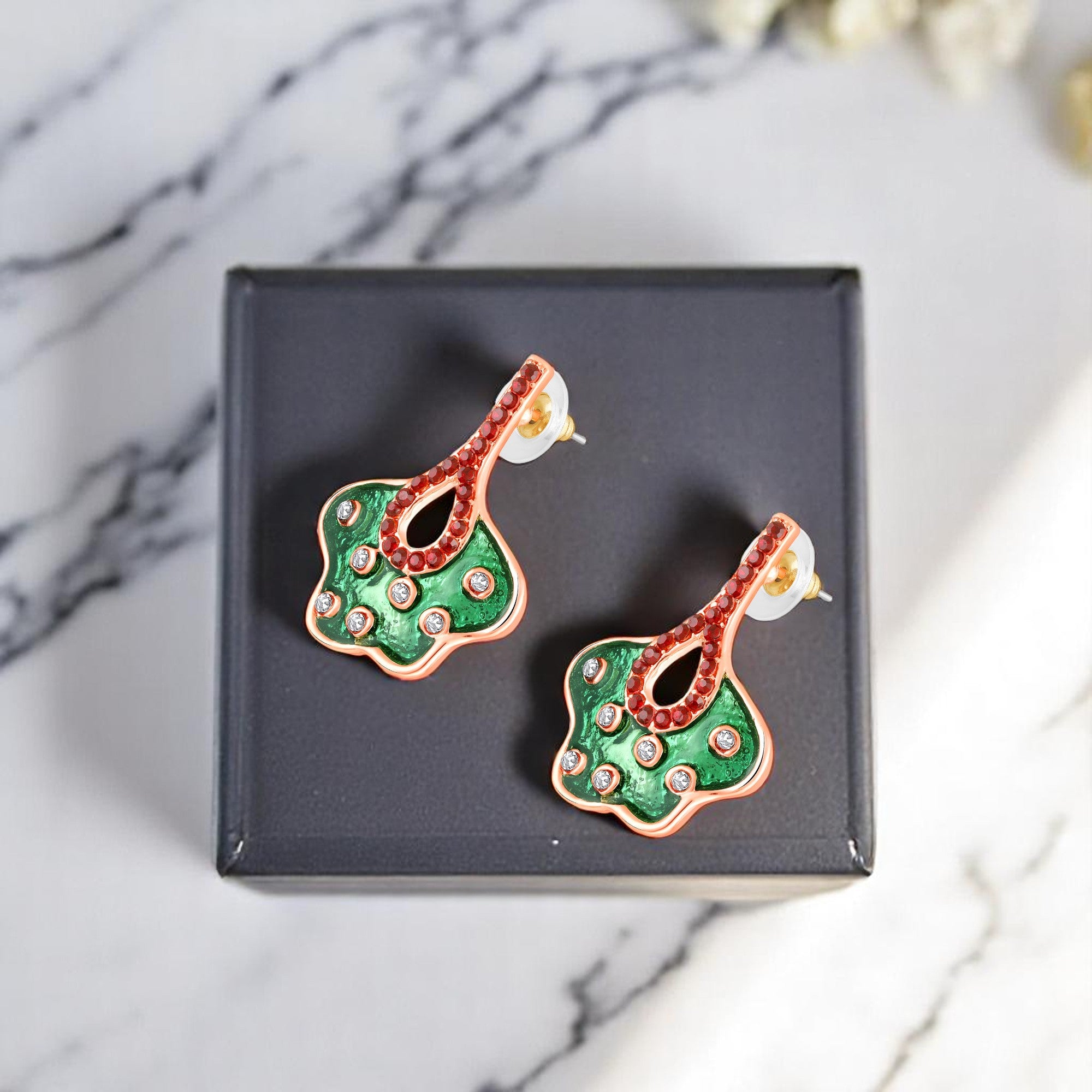 Green Meenakari Work Floral-Fan Shape Dabgler Earrings