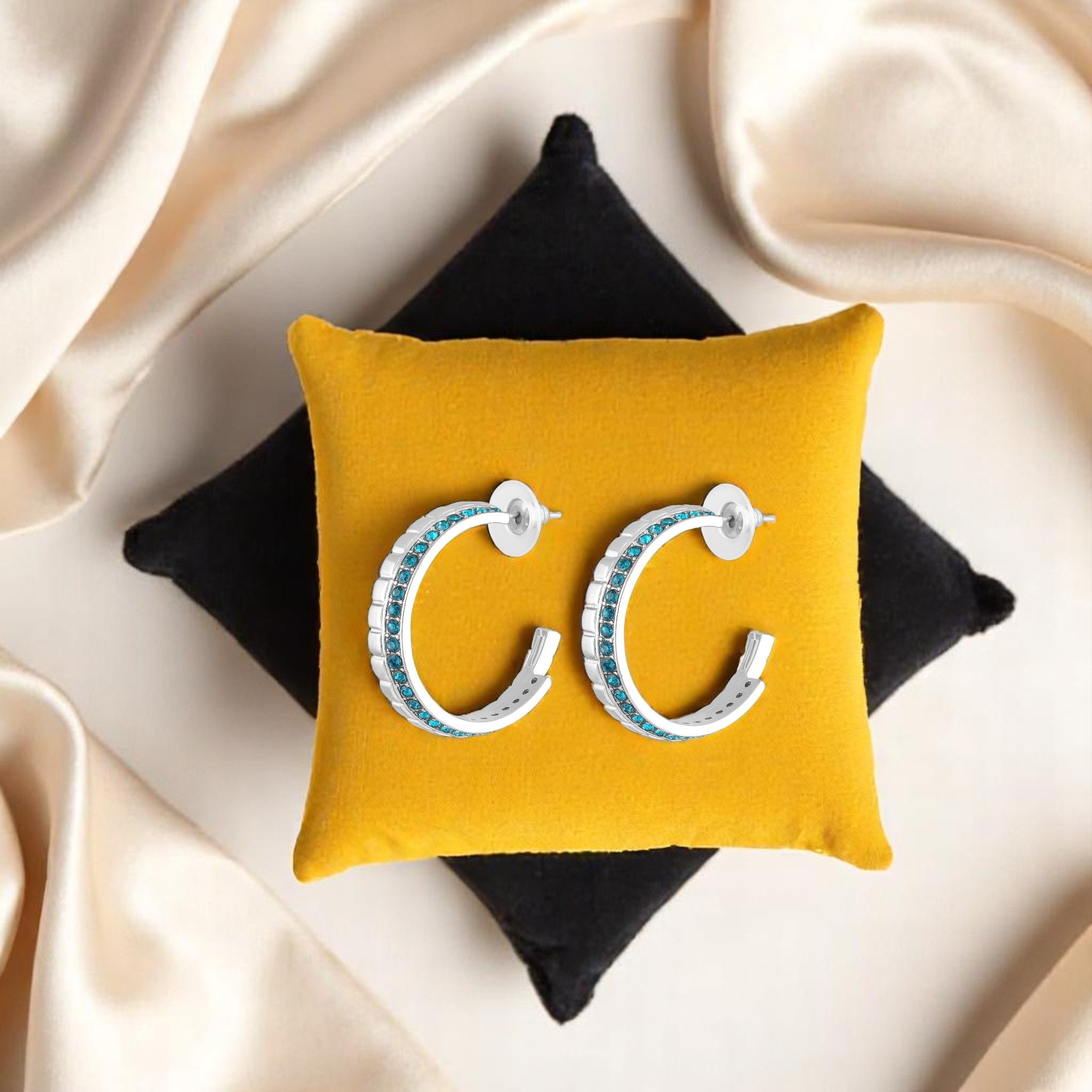 Modern Blue Crystal Half Bali Earrings